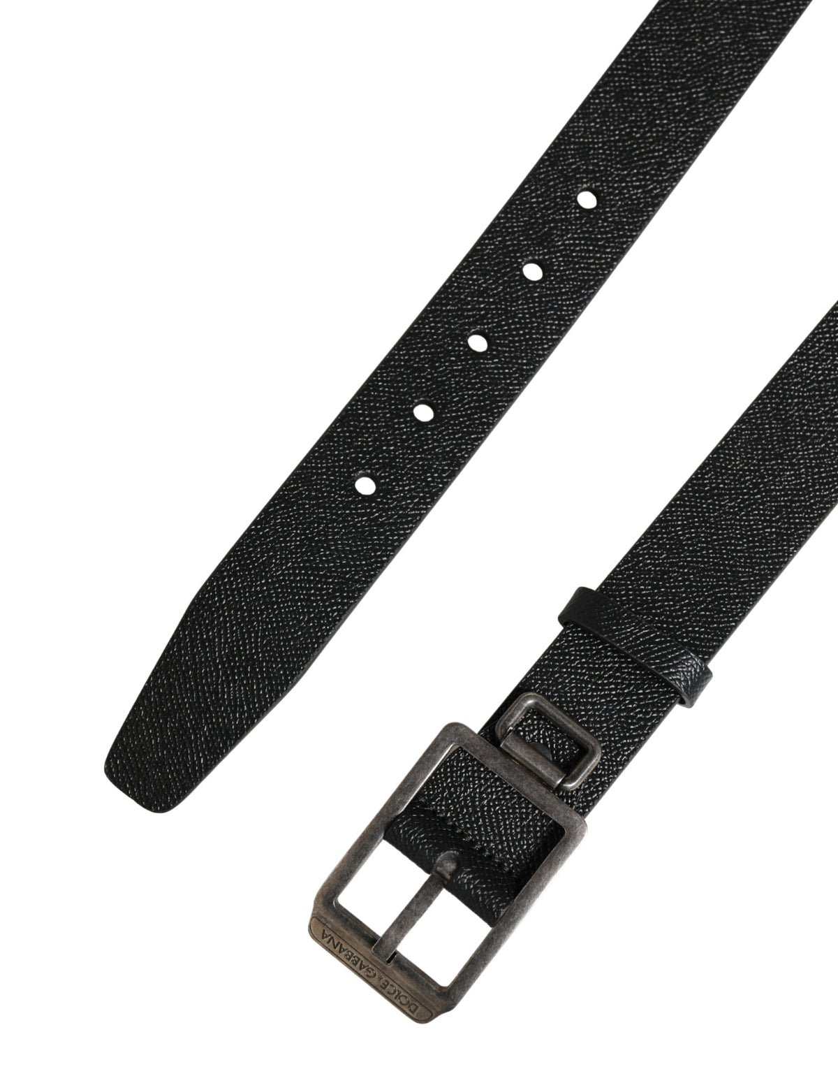New Dolce & Gabbana Black Silver Metal Buckle Belt