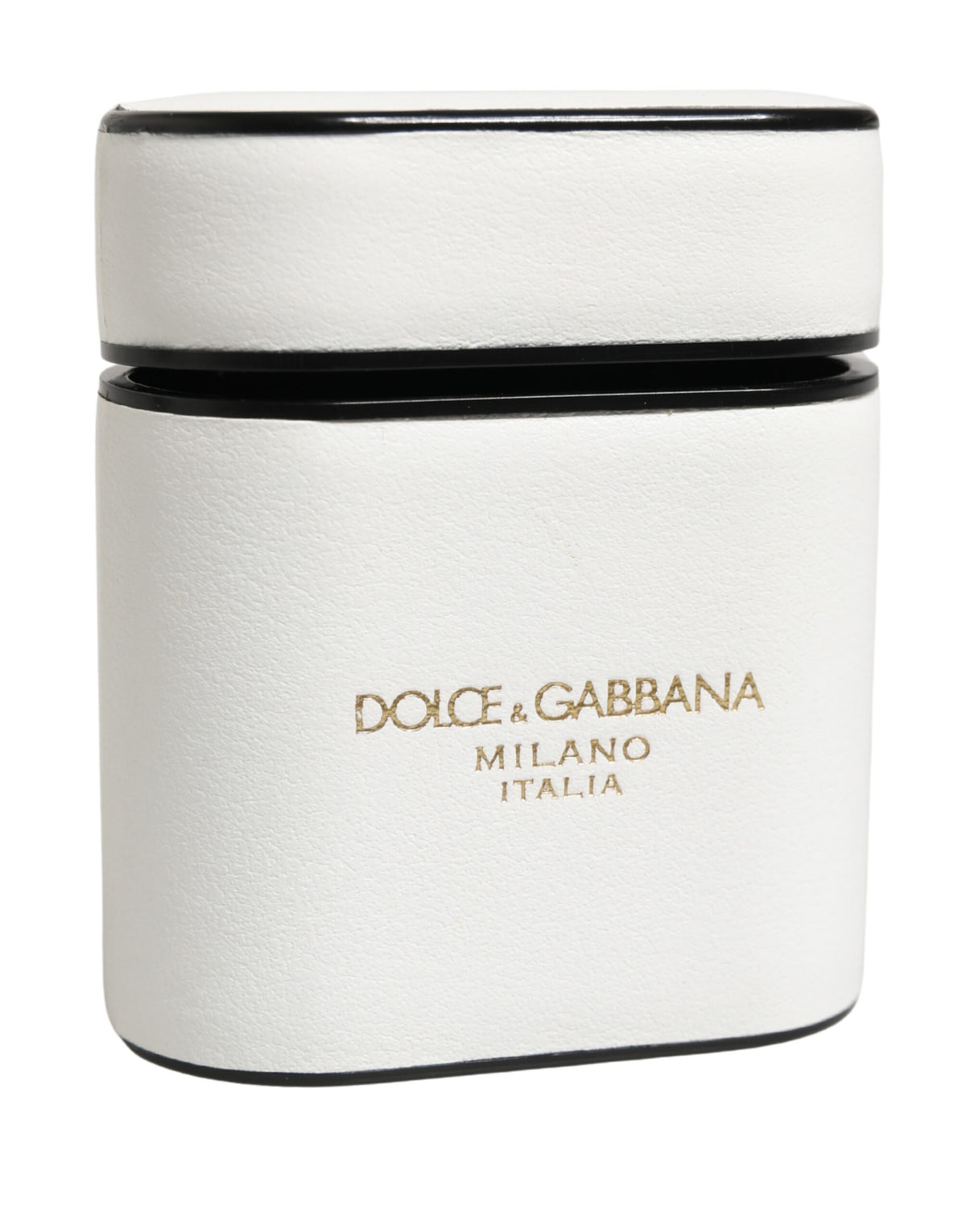 Dolce & Gabbana White Leather Logo Print Flip Holder Airpods Case