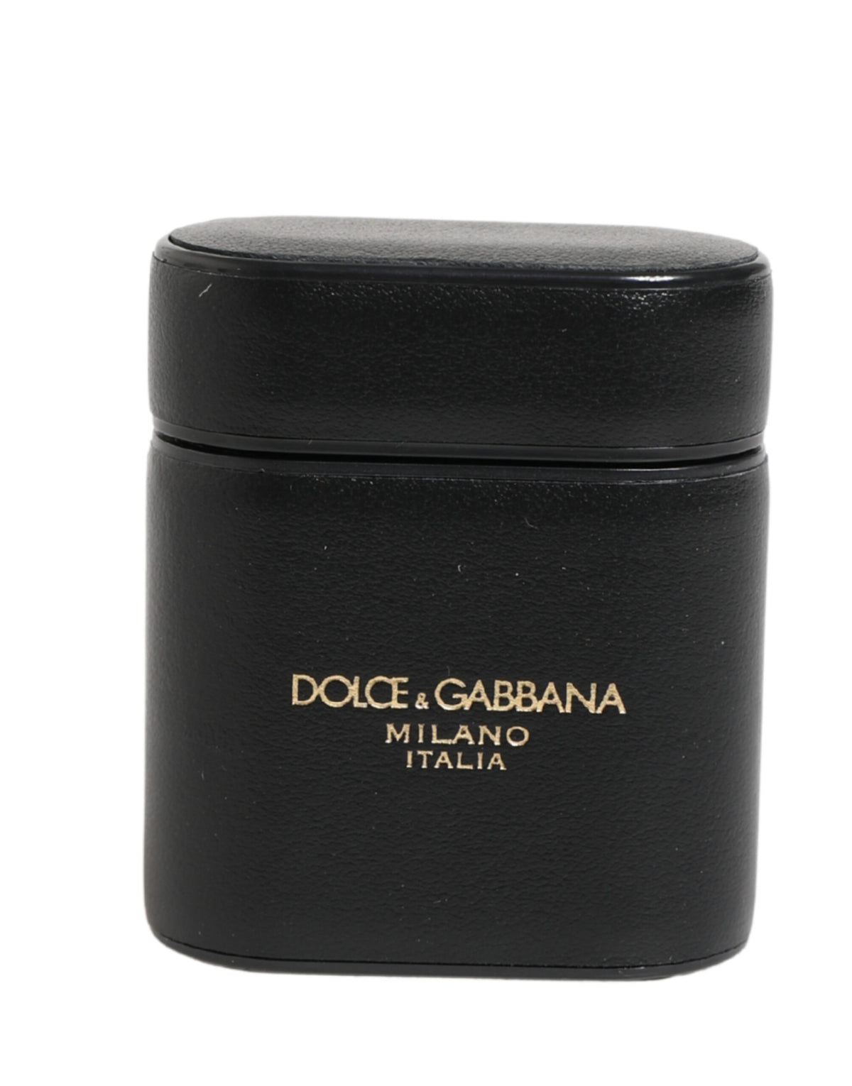 Dolce & Gabbana Black Leather Logo Print Flip Holder Airpods Case