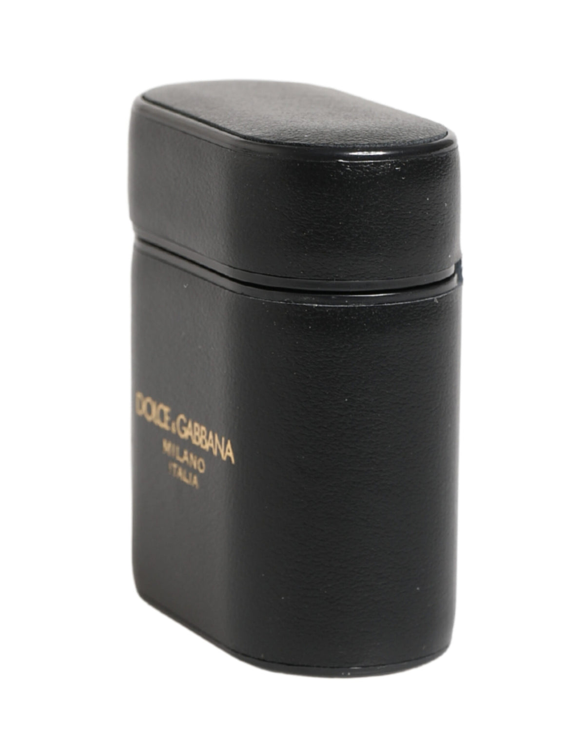Dolce & Gabbana Black Leather Logo Print Flip Holder Airpods Case