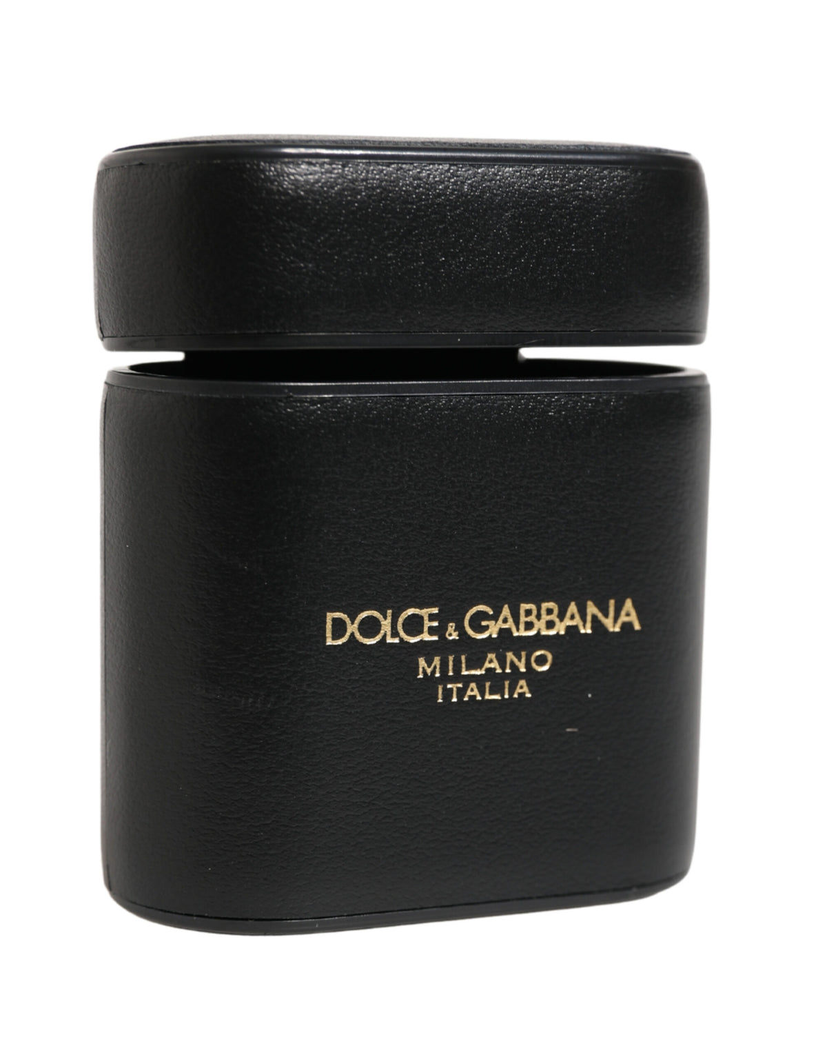 Dolce & Gabbana Black Leather Logo Print Flip Holder Airpods Case