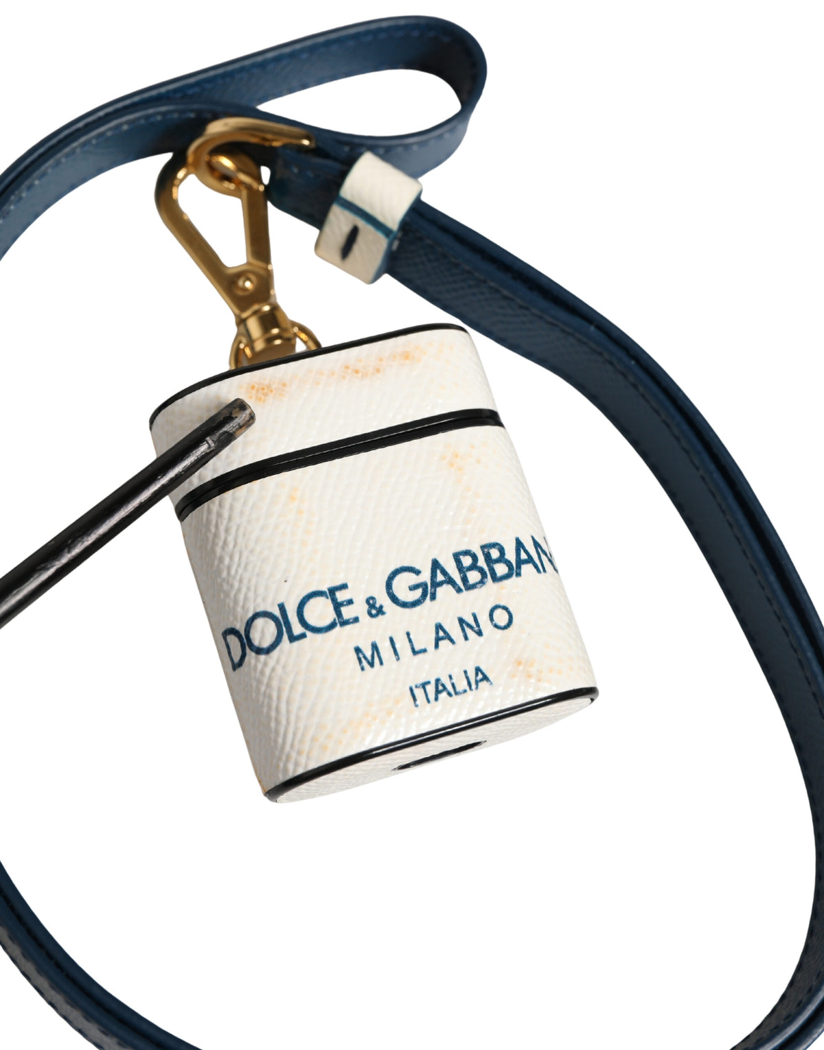 Dolce & Gabbana White Leather Logo Flip Holder Strap Airpods Case