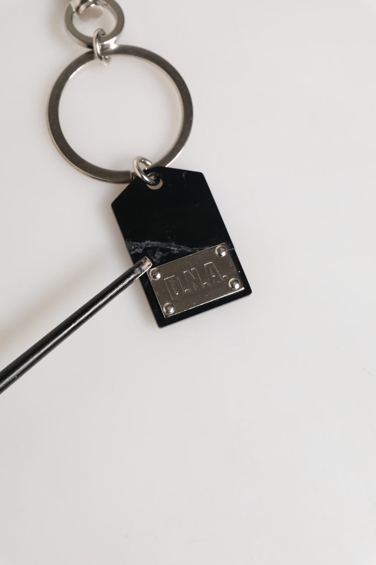 Dolce & Gabbana Black Silver Brass LogoPlaque Metal Ring Keyring Keychain