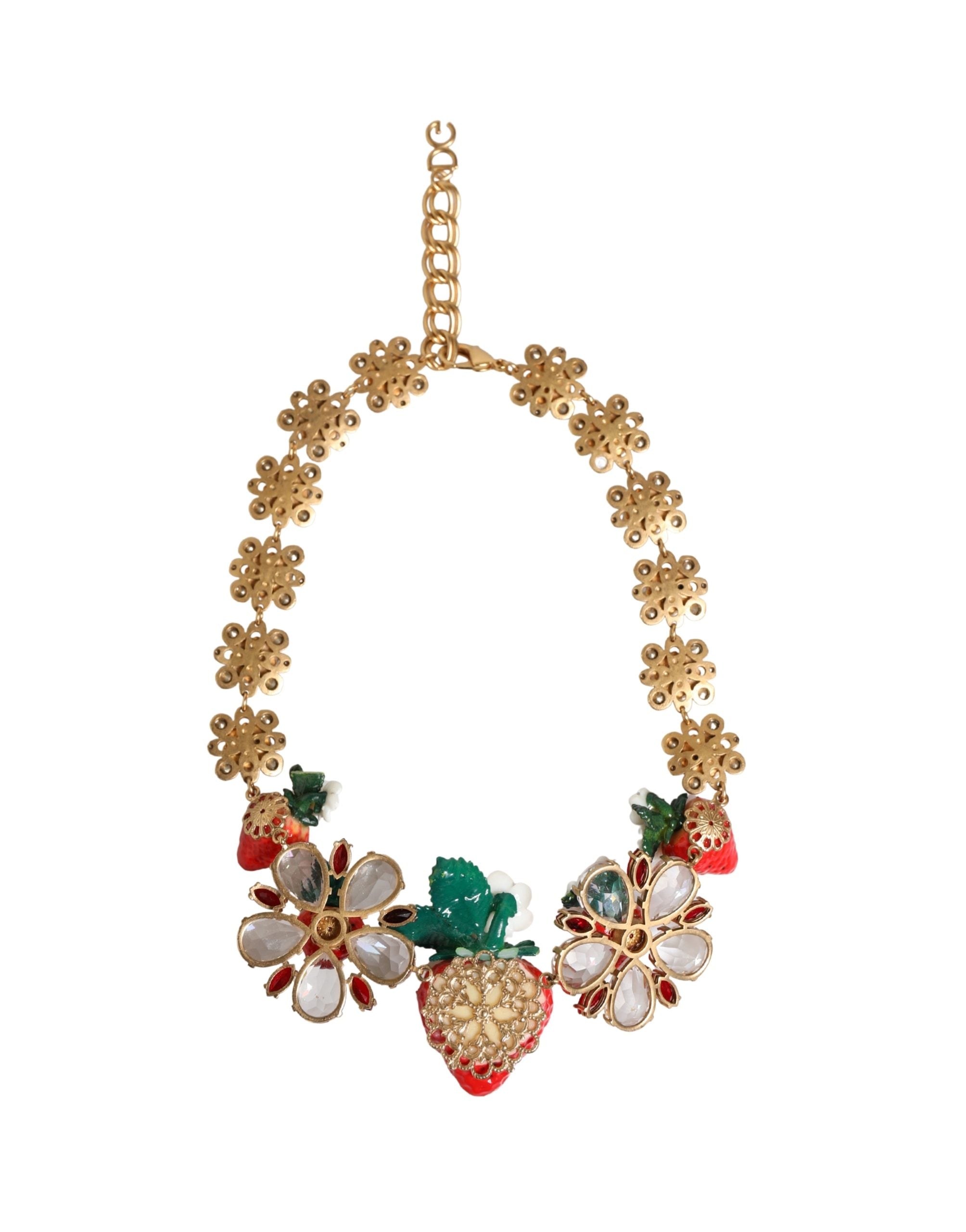 Dolce & Gabbana Fruit & Floral Pendant Crystal Logo Necklace