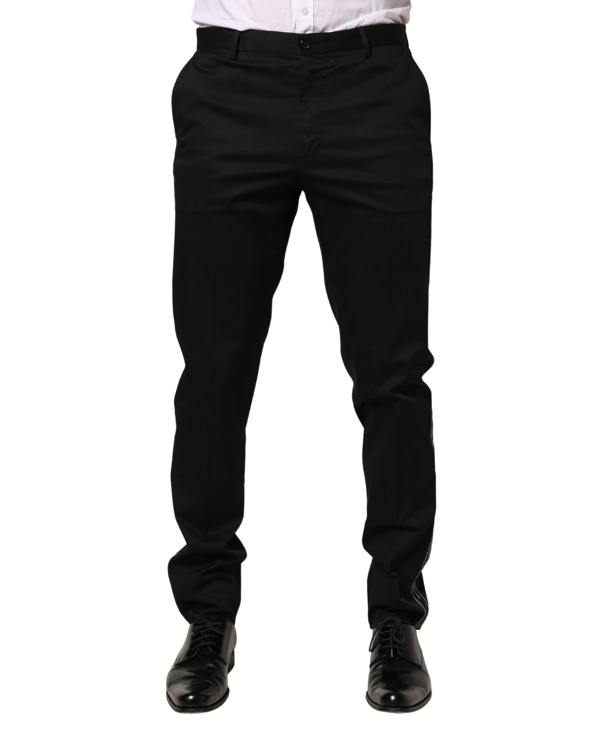 Dolce & Gabbana Black Cotton Skinny Men Dress Trouser Pants