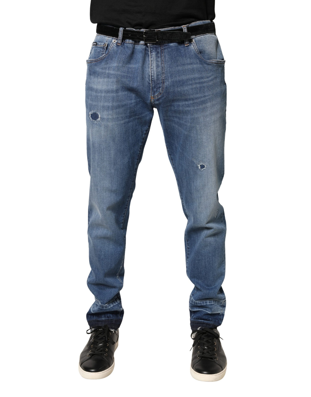 New Dolce & Gabbana Blue Tattered Skinny Cotton Denim Jeans