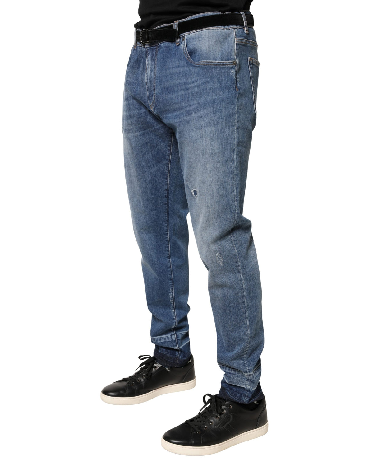 New Dolce & Gabbana Blue Tattered Skinny Cotton Denim Jeans
