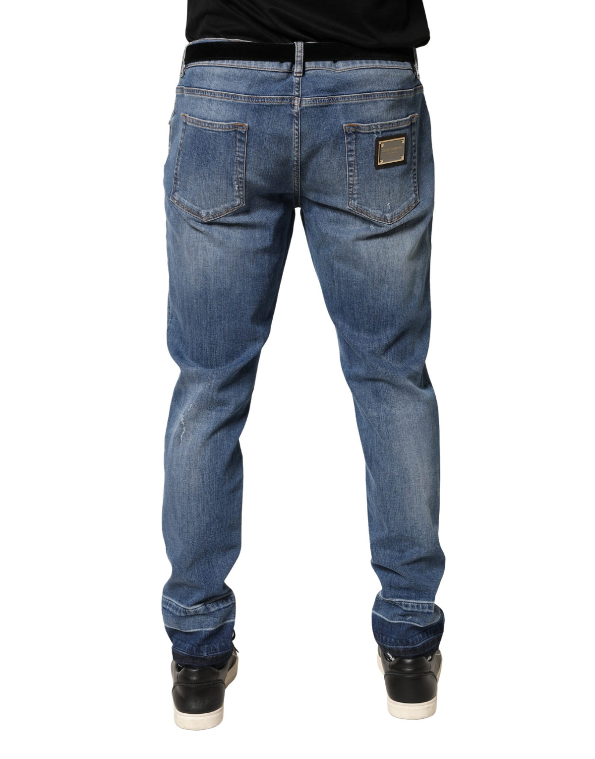 New Dolce & Gabbana Blue Tattered Skinny Cotton Denim Jeans