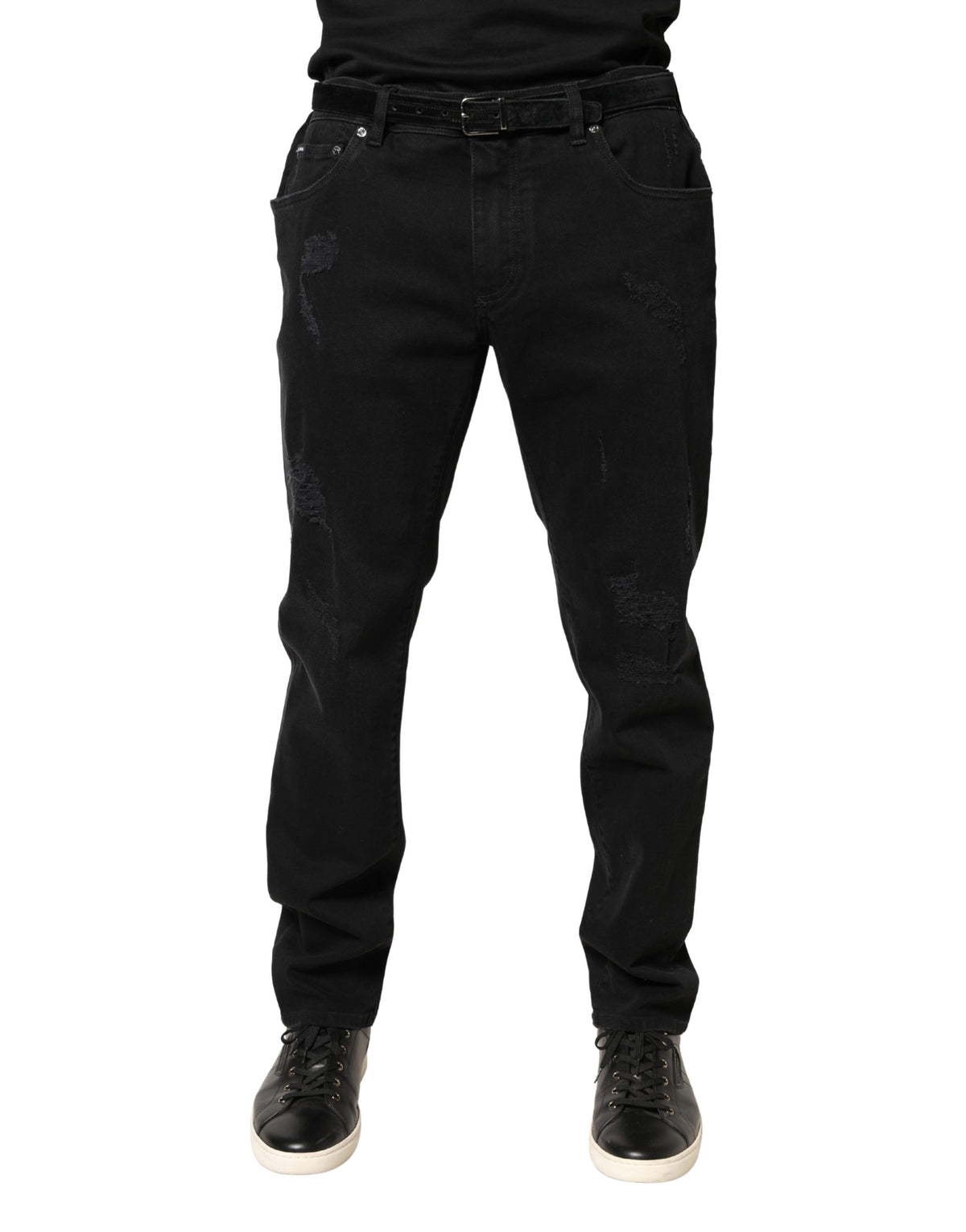 Dolce & Gabbana Black Tattered Skinny Cotton Denim Jeans
