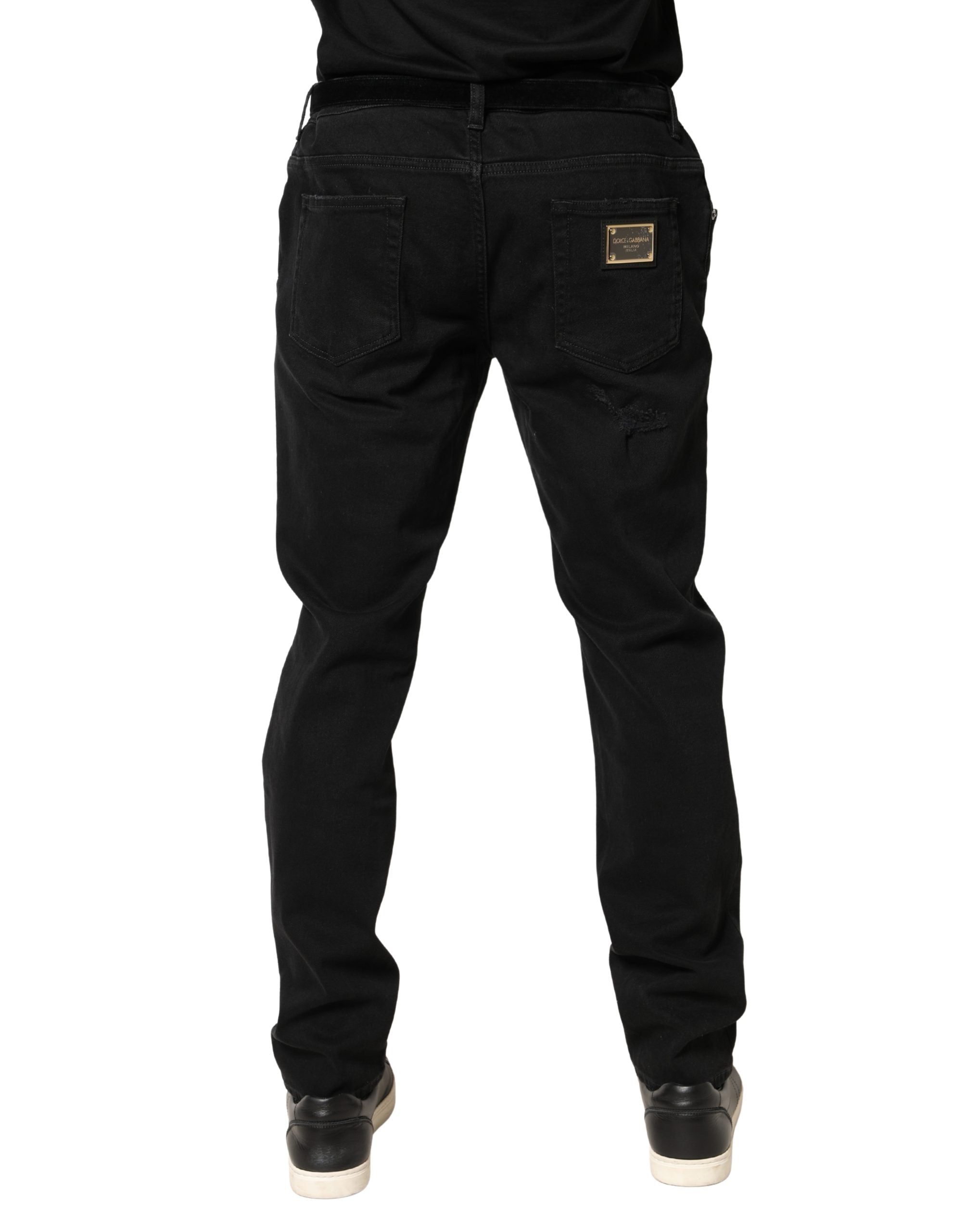 New Dolce & Gabbana Black Tattered Skinny Cotton Denim Jeans