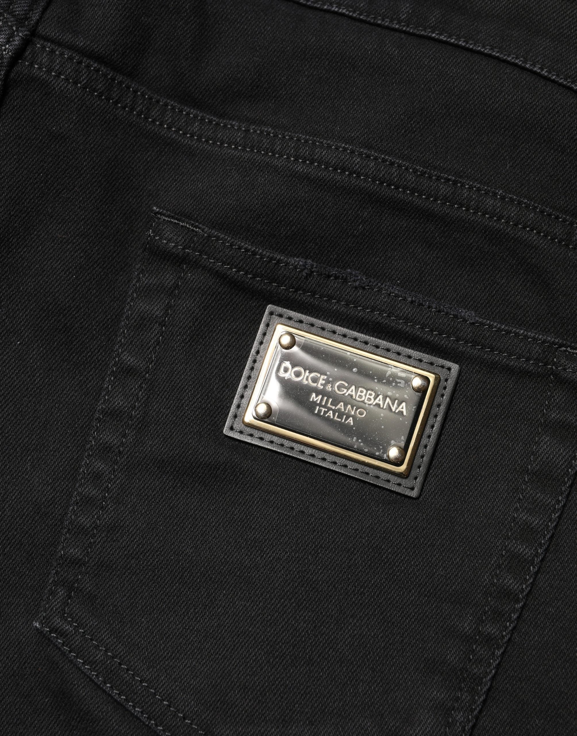 New Dolce & Gabbana Black Tattered Skinny Cotton Denim Jeans