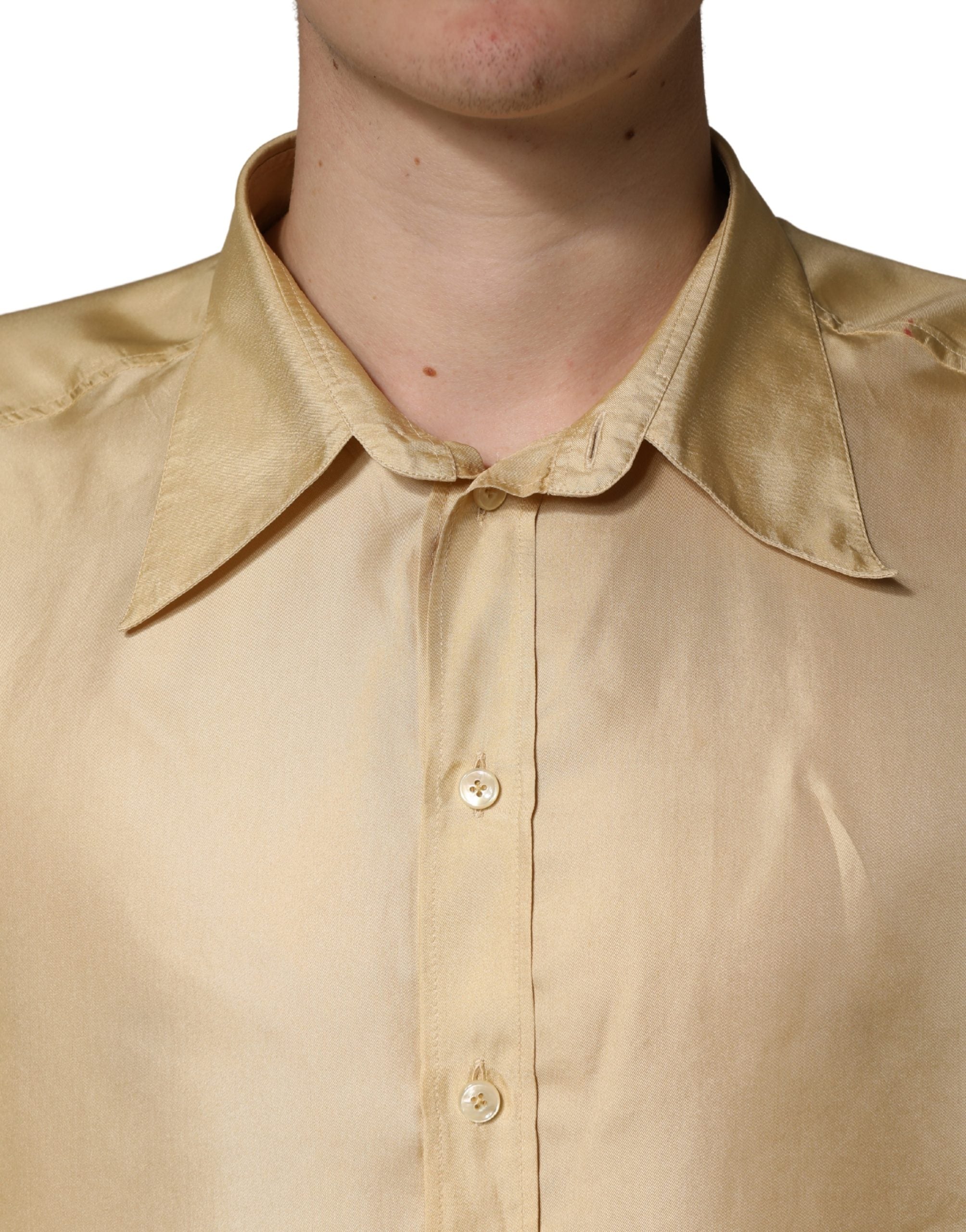 Dolce & Gabbana Yellow Silk Button Down Men Oversize Shirt