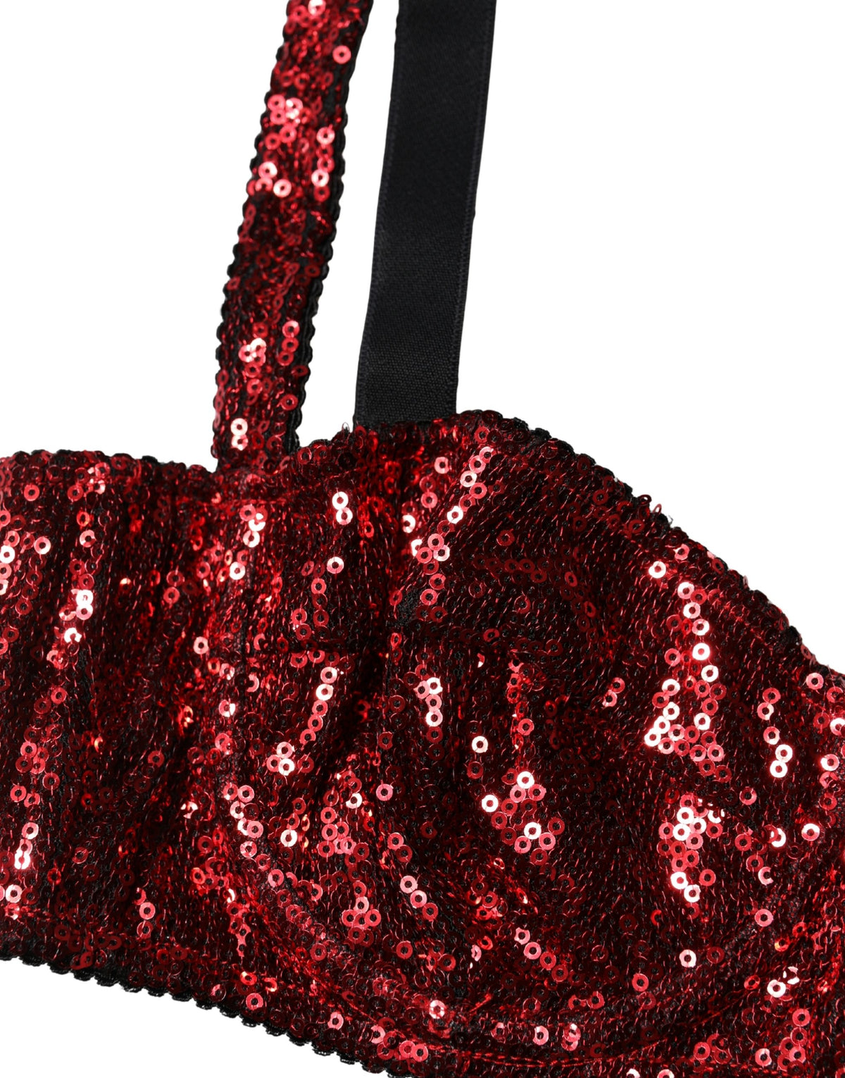 New Dolce & Gabbana Red Sequined Nylon Balconnet Bra Underwear