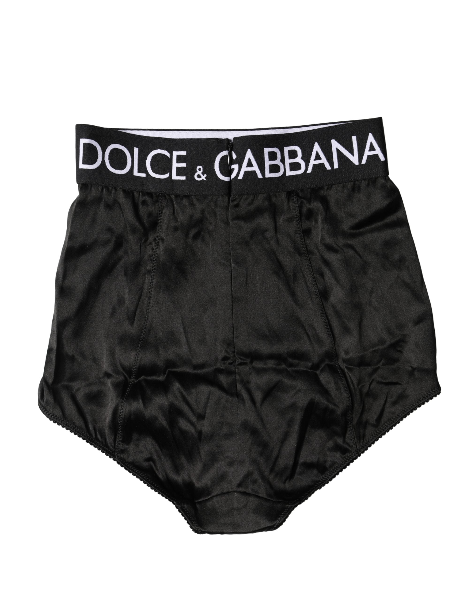 New Dolce & Gabbana Black Logo Girdle High Waist Panty Underwear