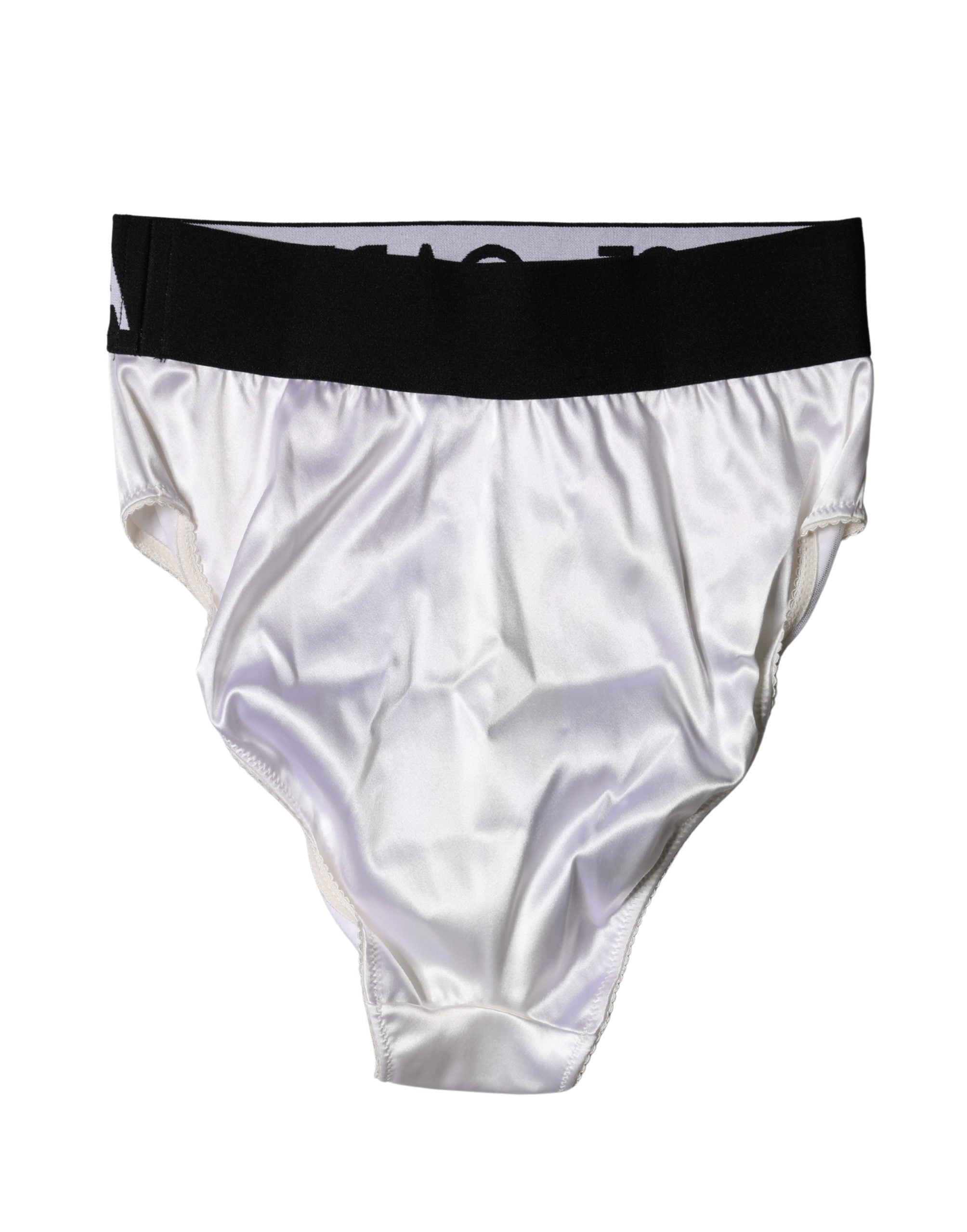 New Dolce & Gabbana White Logo Brief High Waist Panty Underwear