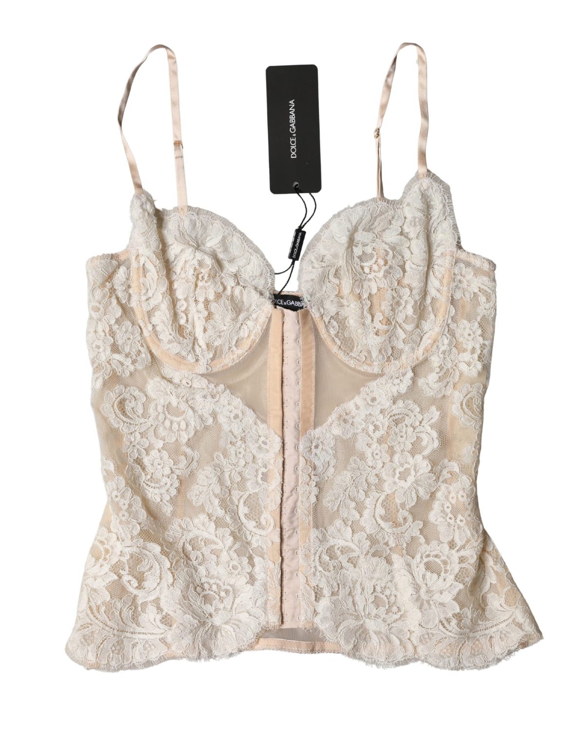 New Dolce & Gabbana Beige Floral Lace Corset Lingerie Underwear