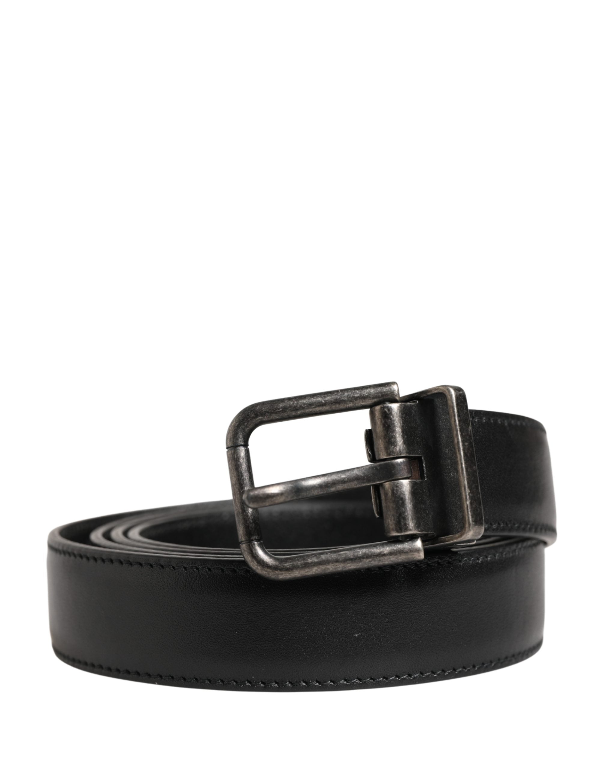 New Dolce & Gabbana Men Black Classic Leather Metal Buckle Belt