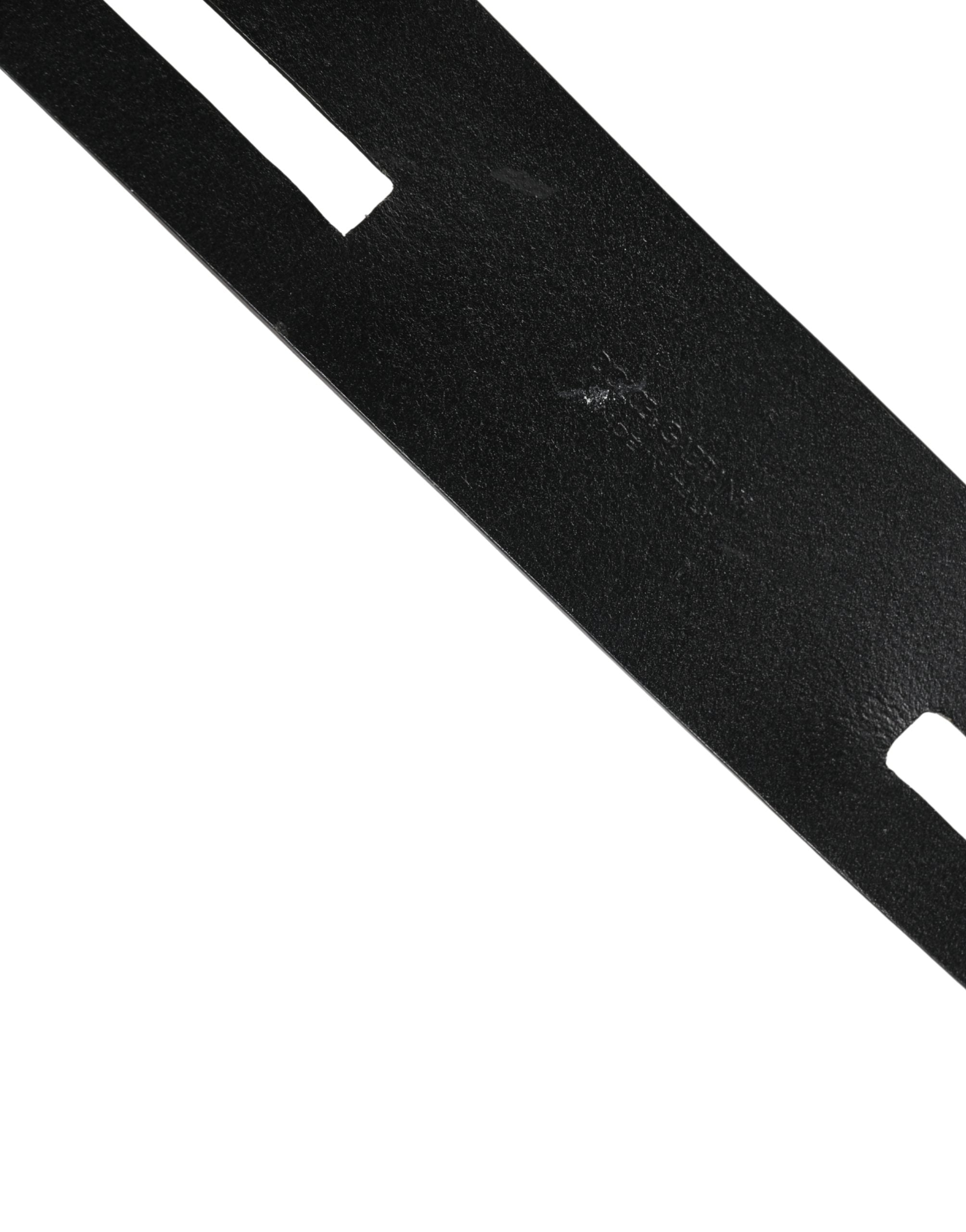 Pre-Owned Dolce & Gabbana Black Double Strap Leather Silver Buckle Belt