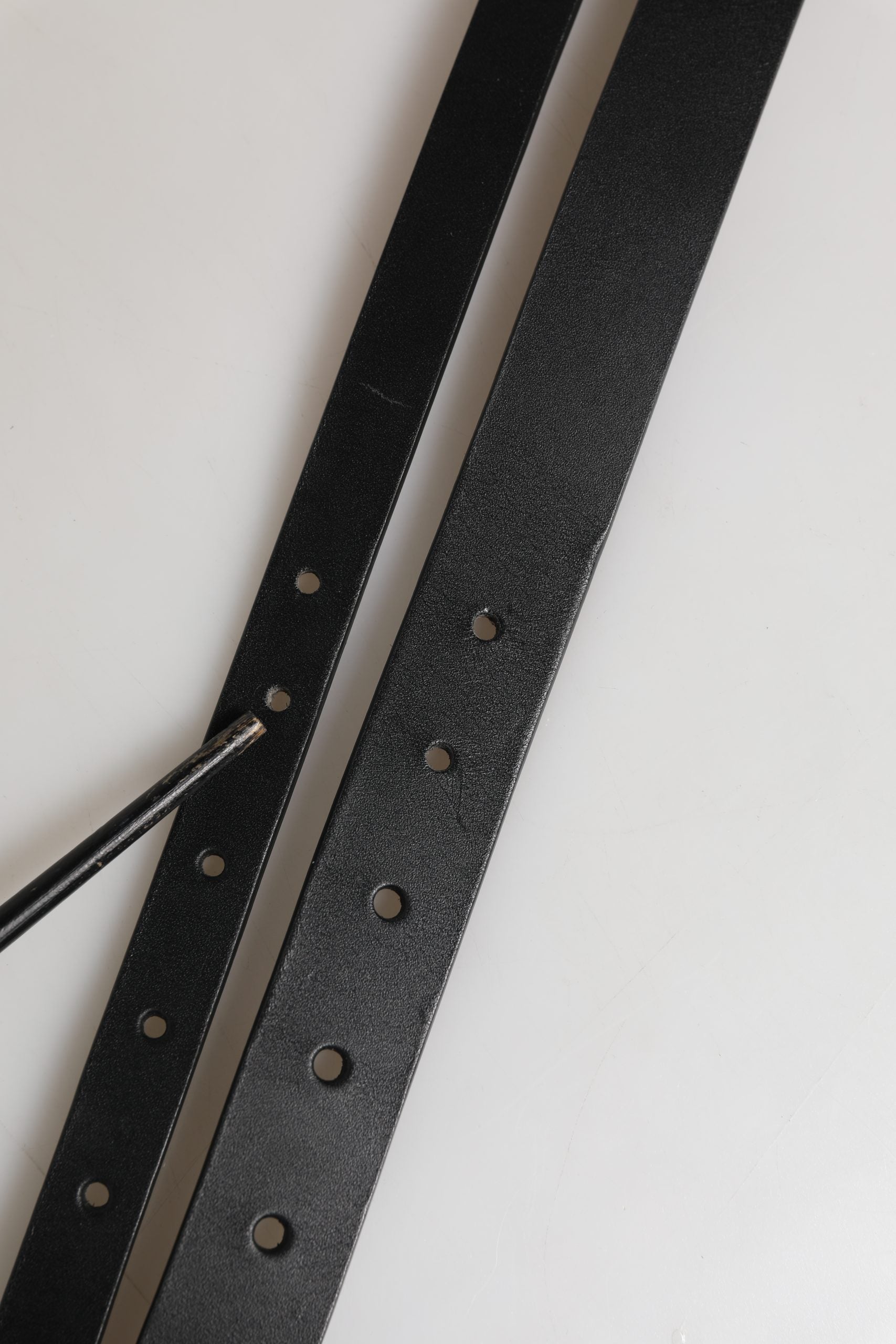Pre-Owned Dolce & Gabbana Black Double Strap Leather Silver Buckle Belt