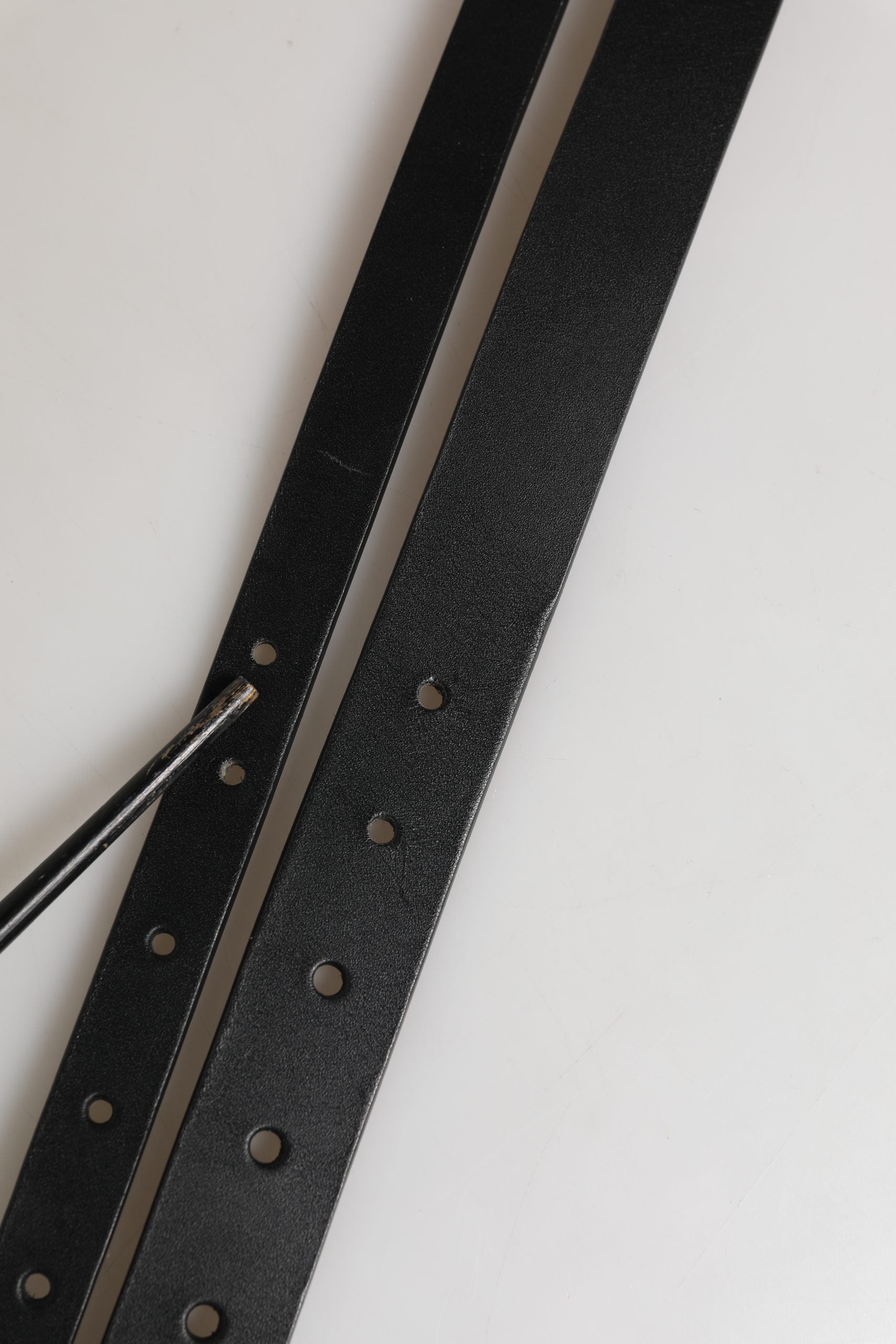 Pre-Owned Dolce & Gabbana Black Double Strap Leather Silver Buckle Belt