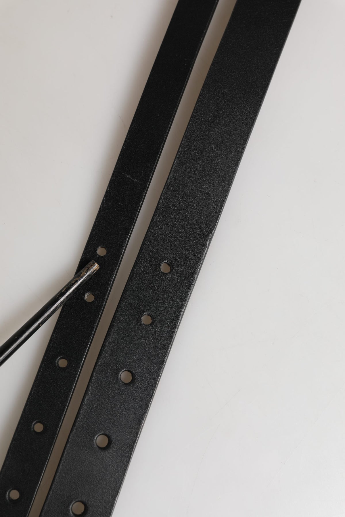 Pre-Owned Dolce & Gabbana Black Double Strap Leather Silver Buckle Belt Men's - Very Good