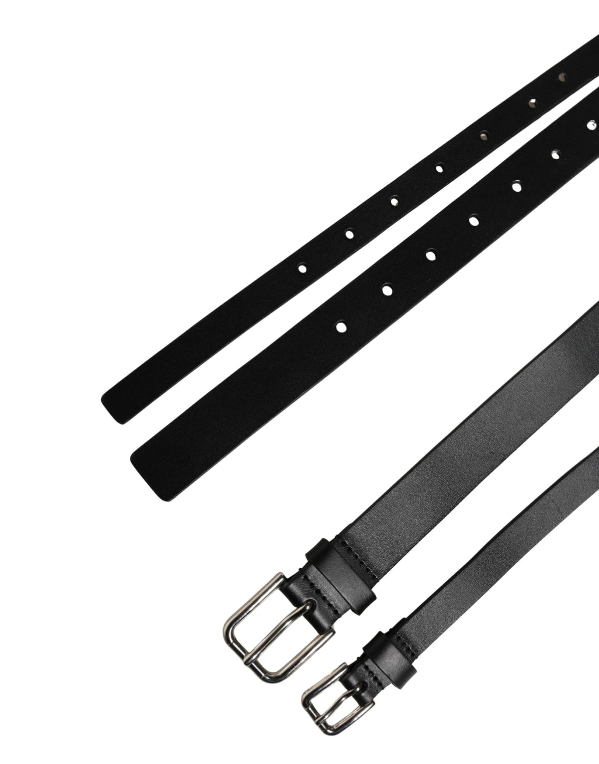 Pre-Owned Dolce & Gabbana Black Double Strap Leather Silver Buckle Belt Men's - Very Good