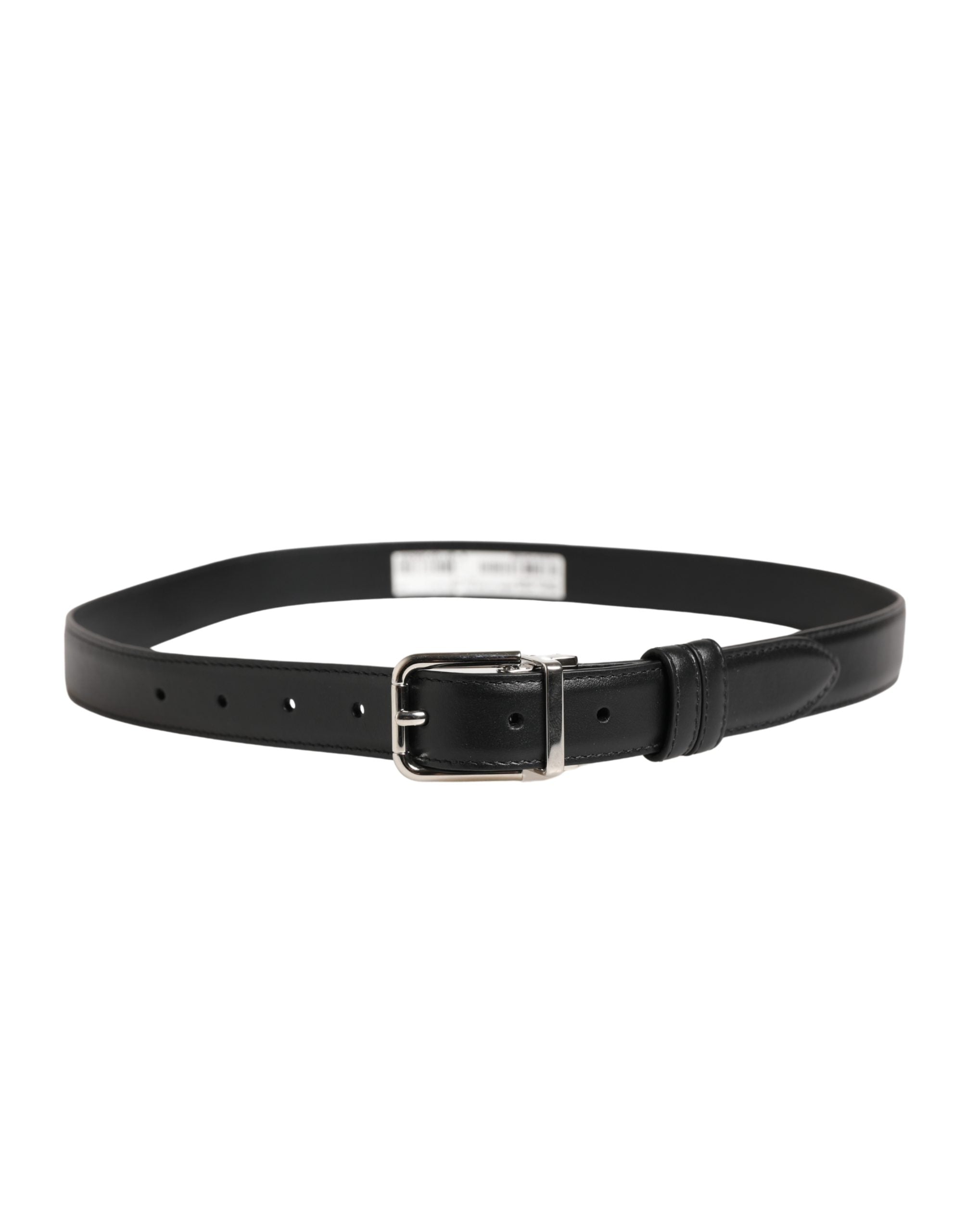 Dolce & Gabbana Men Black Classic Leather Metal Buckle Belt