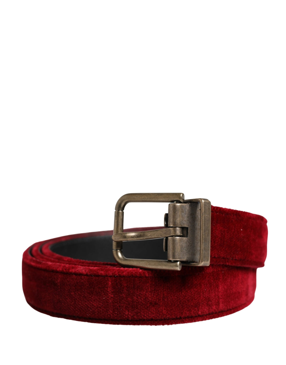 New Dolce & Gabbana Men Burgundy Velvet Cotton Metal Buckle Belt