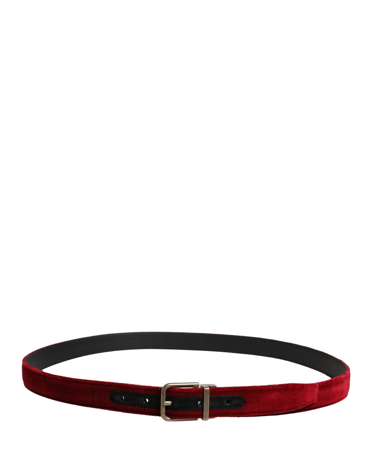 New Dolce & Gabbana Men Burgundy Velvet Cotton Metal Buckle Belt