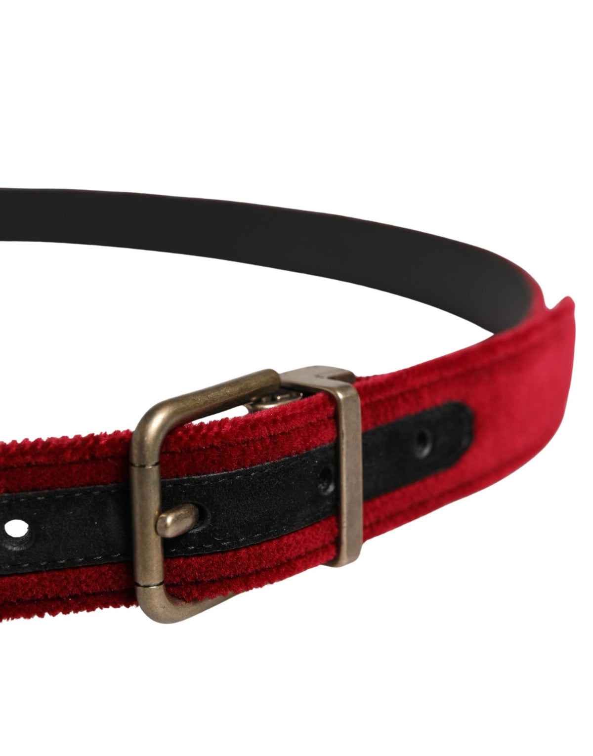 New Dolce & Gabbana Men Burgundy Velvet Cotton Metal Buckle Belt