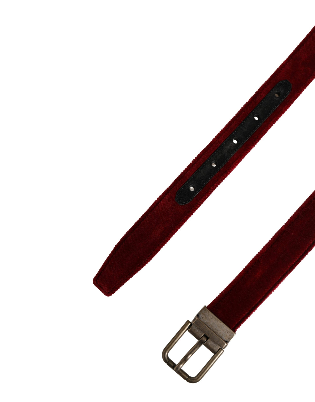 New Dolce & Gabbana Men Burgundy Velvet Cotton Metal Buckle Belt