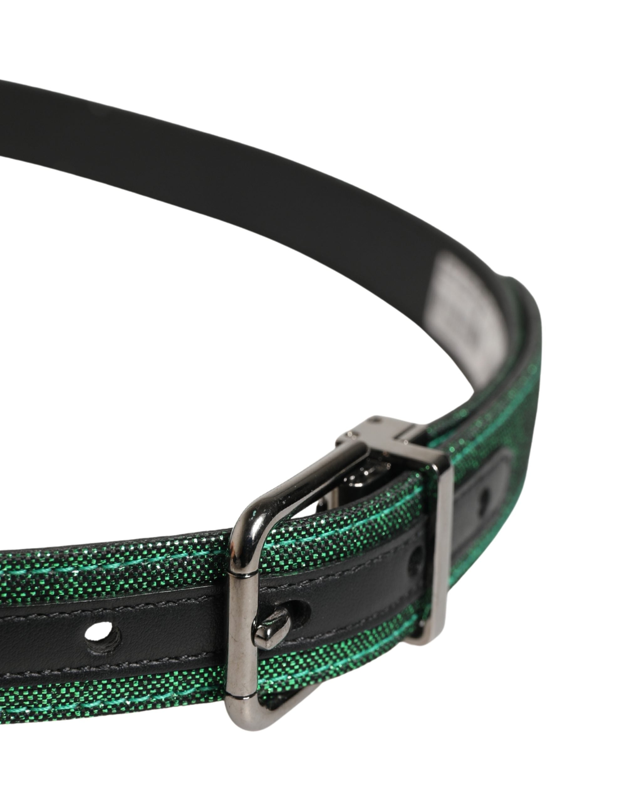 New Dolce & Gabbana Men Green Lurex Metal Buckle Belt