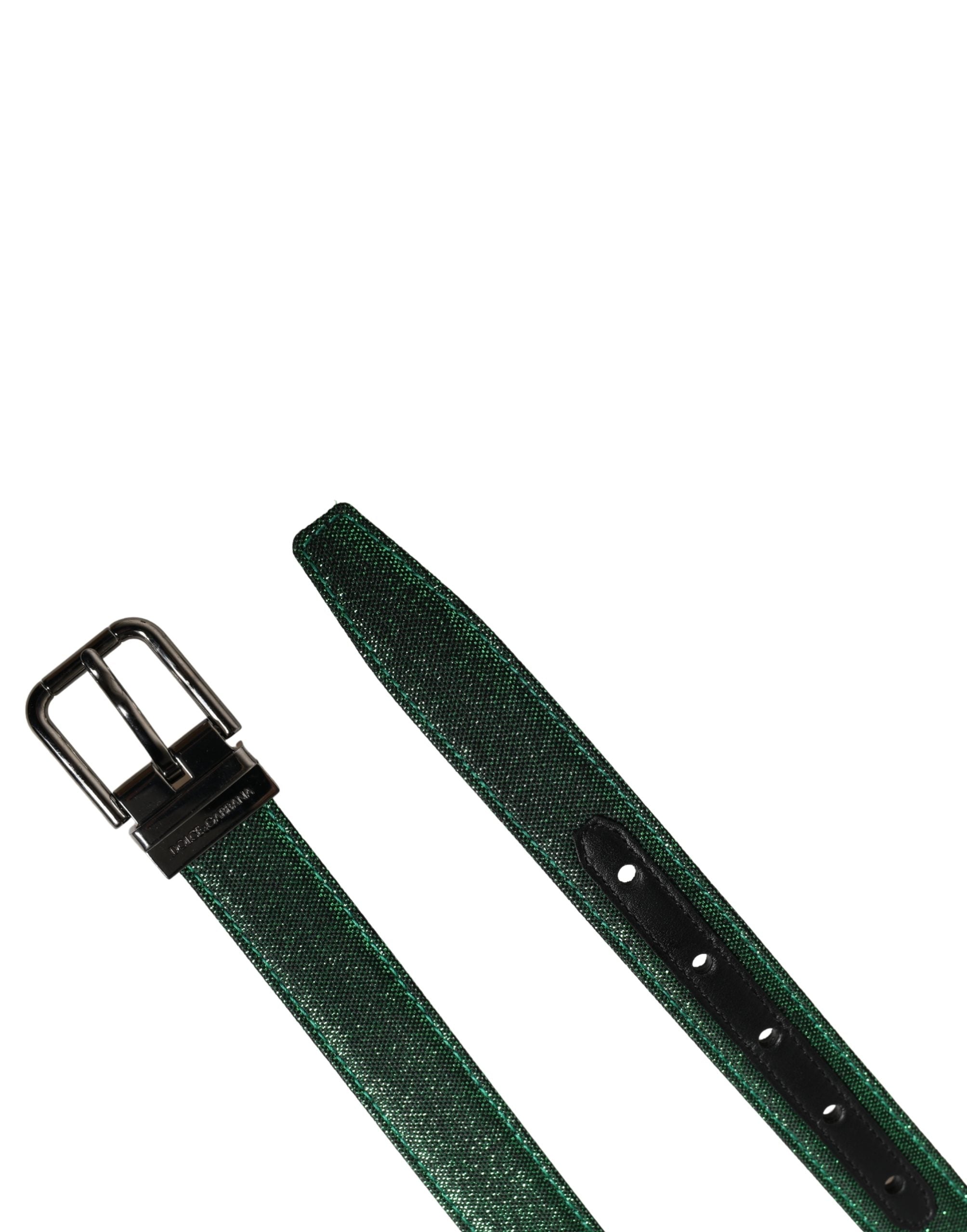 New Dolce & Gabbana Men Green Lurex Metal Buckle Belt
