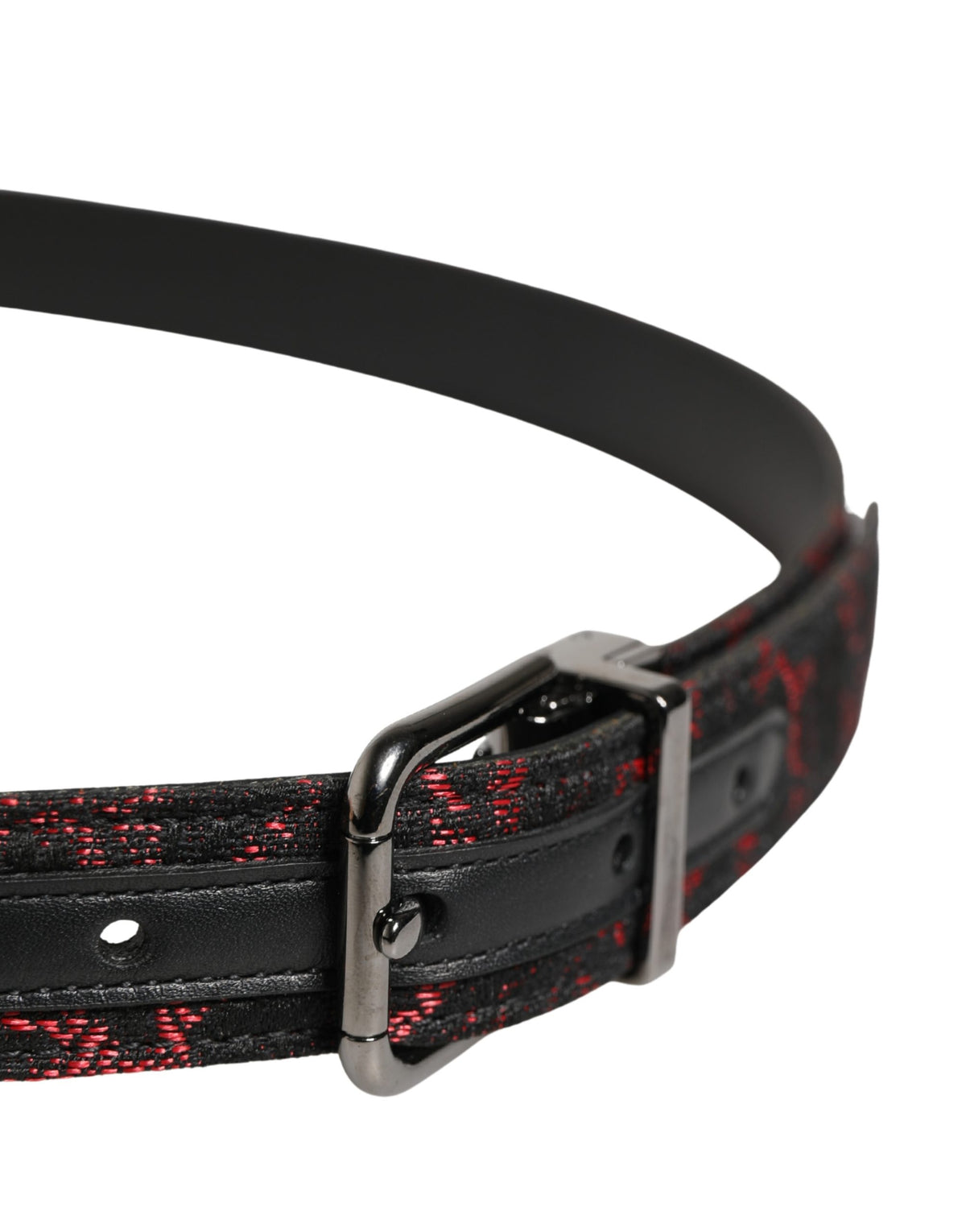 New Dolce & Gabbana Black Red Silver Metal Buckle Belt