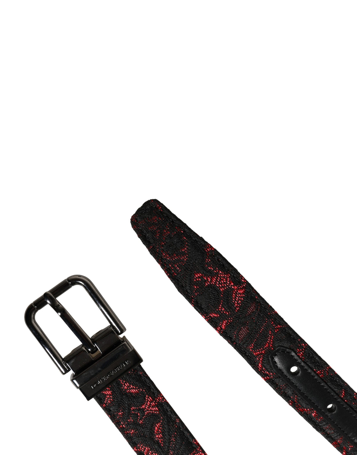New Dolce & Gabbana Black Red Silver Metal Buckle Belt