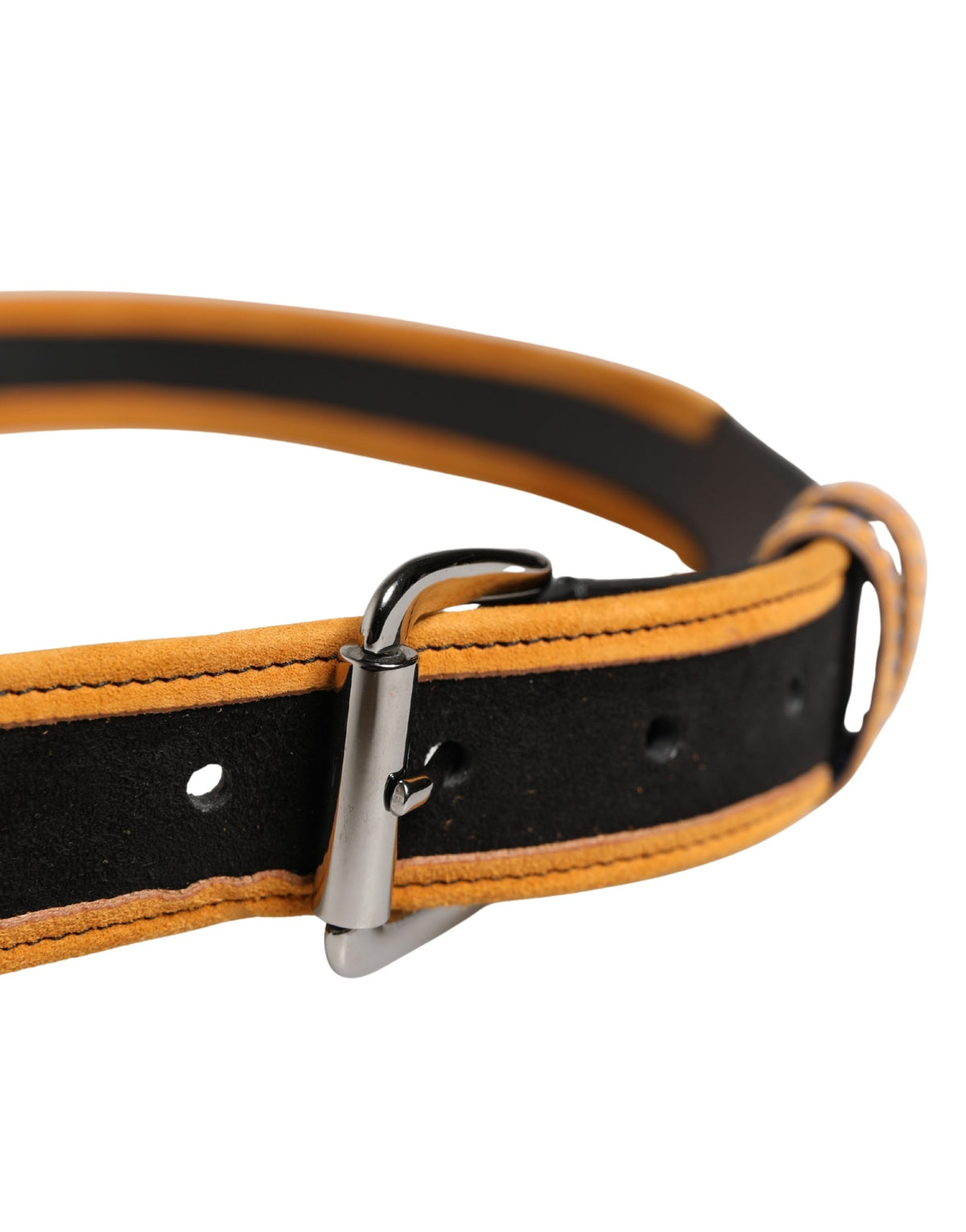 New Dolce & Gabbana Men Black Orange Metal Buckle Belt
