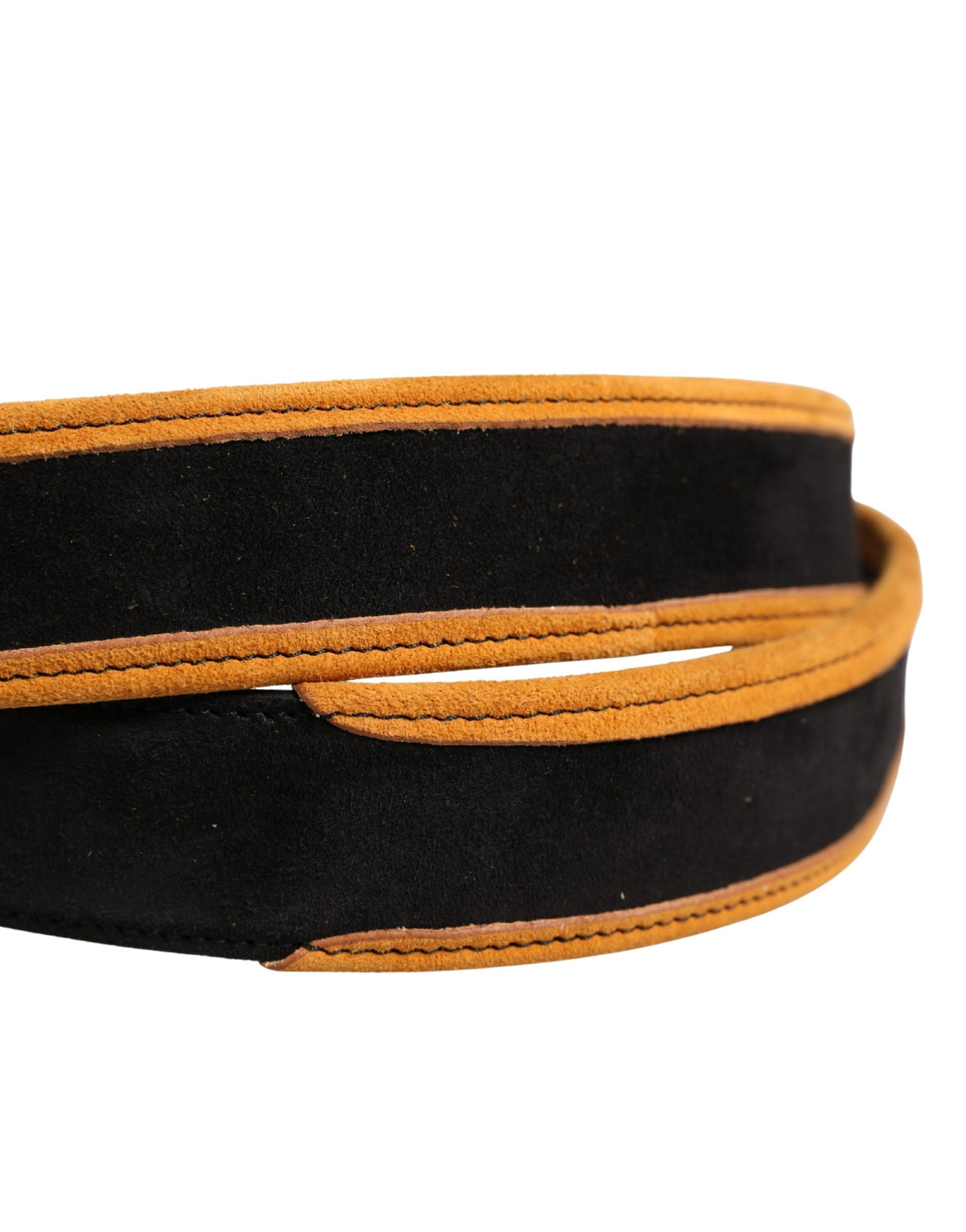 New Dolce & Gabbana Men Black Orange Metal Buckle Belt