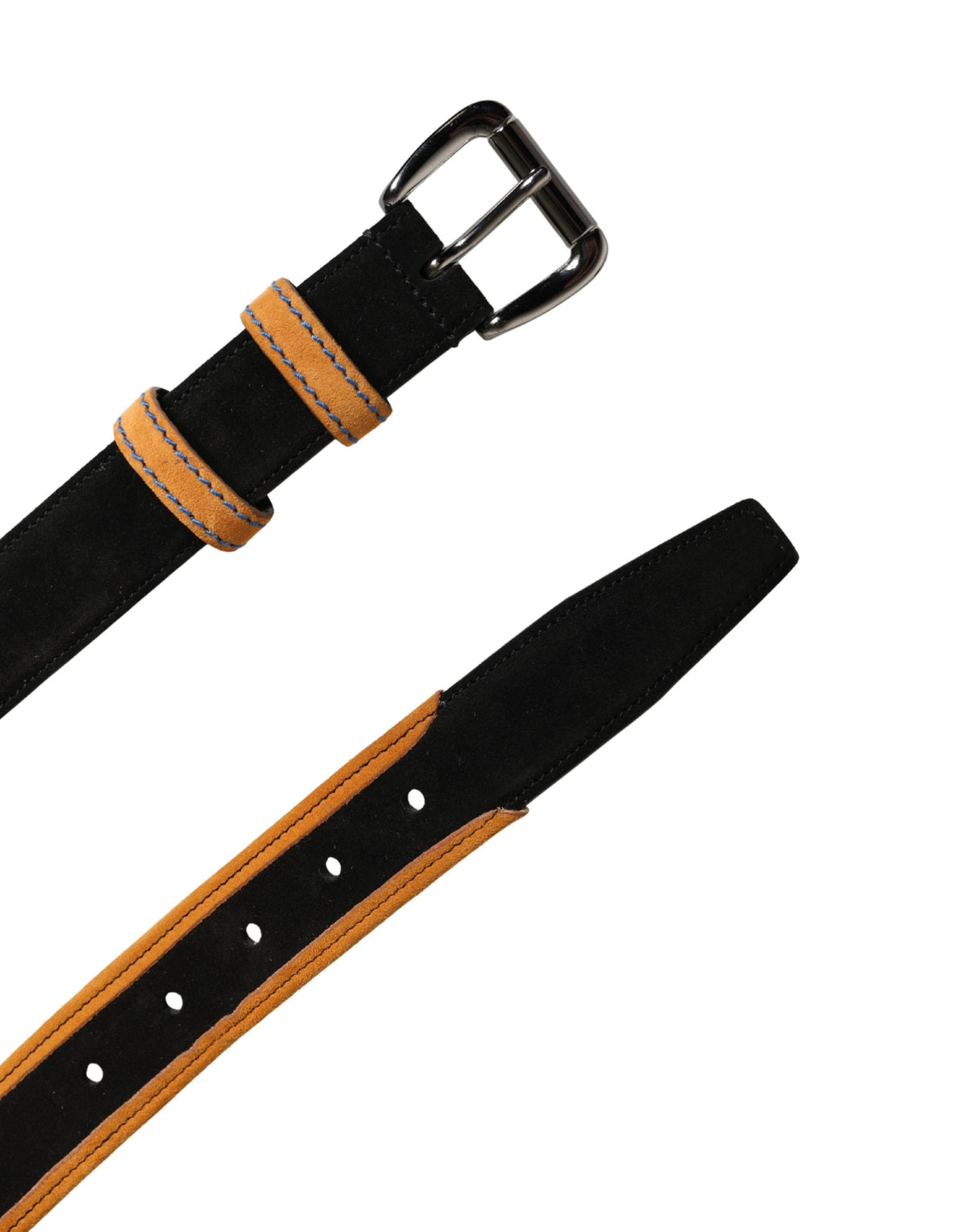 New Dolce & Gabbana Men Black Orange Metal Buckle Belt
