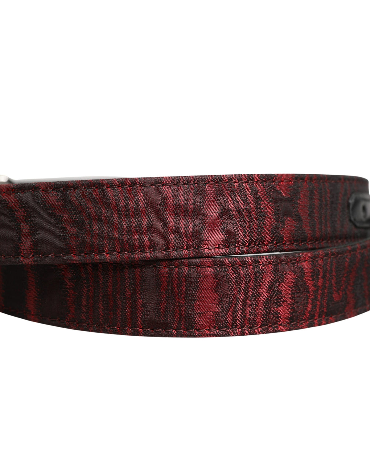 New Dolce & Gabbana Men Red Jacquard Metal Buckle Belt
