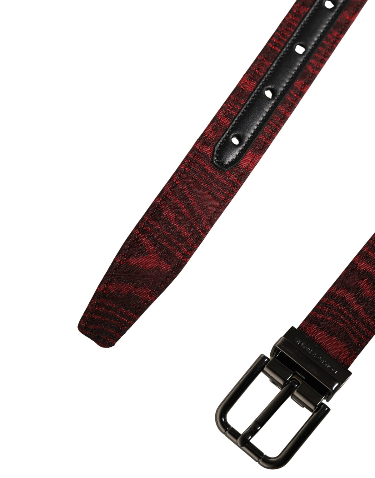 New Dolce & Gabbana Men Red Jacquard Metal Buckle Belt