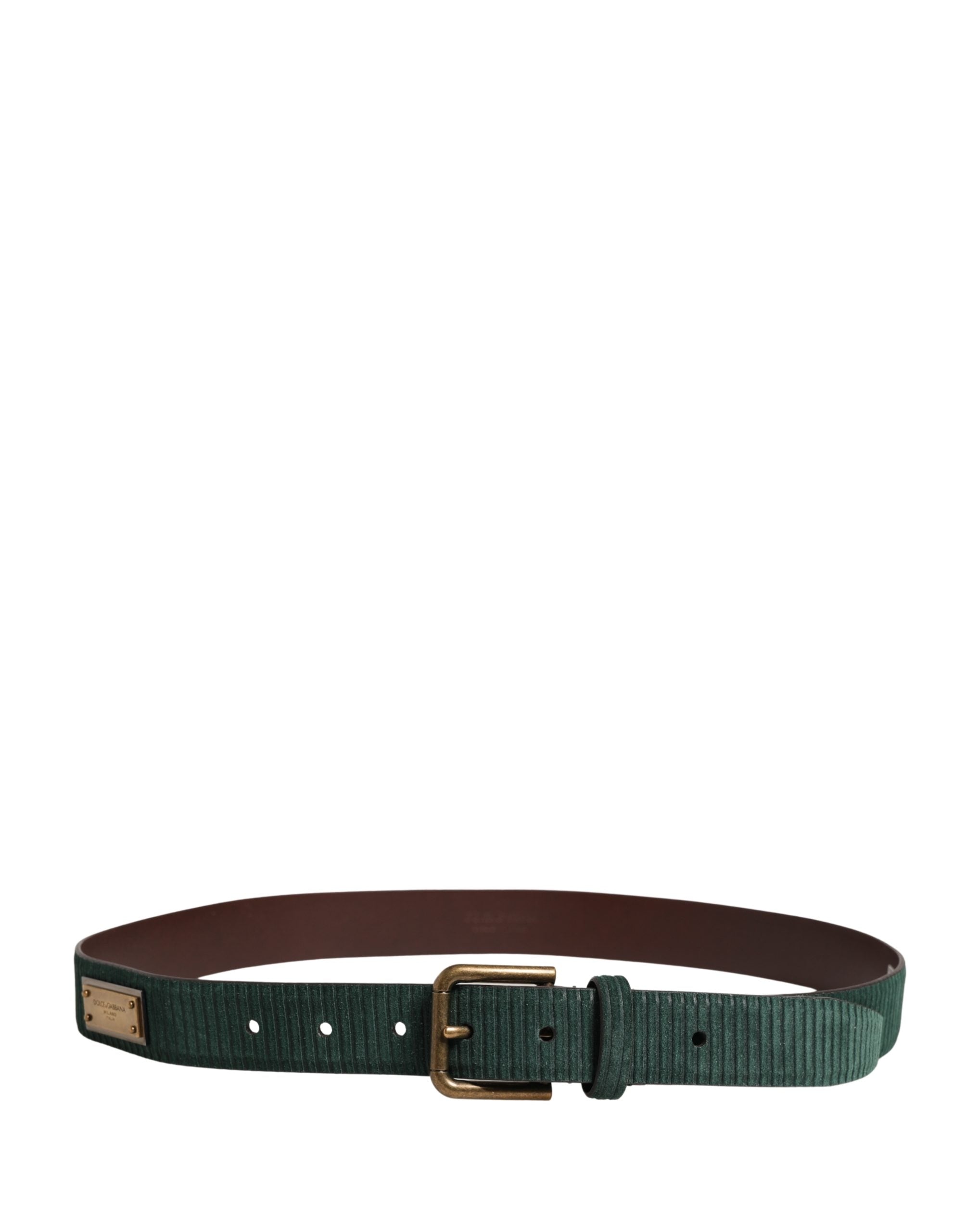Dolce & Gabbana Men Green Velvet Leather Metal Buckle Belt