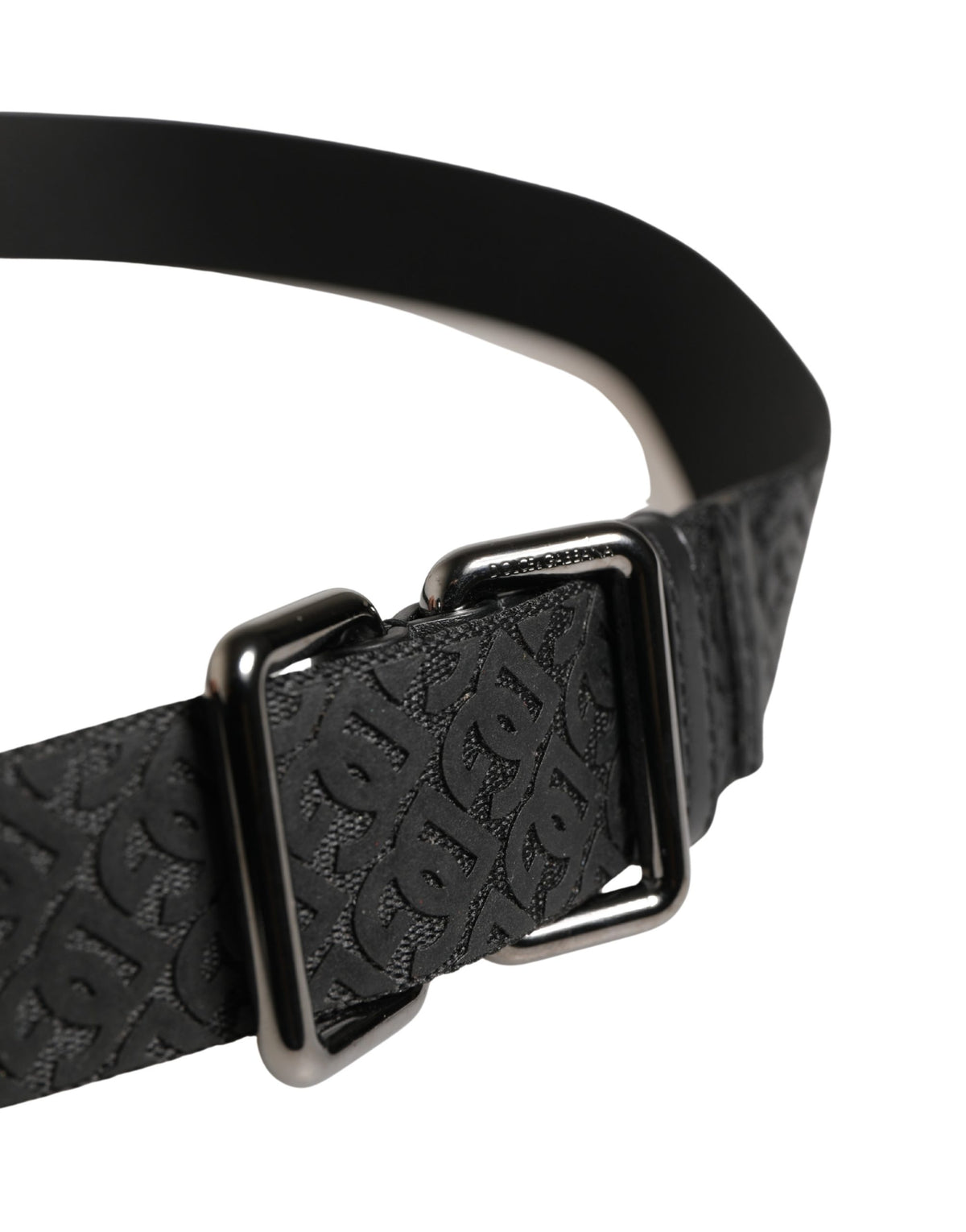 New Dolce & Gabbana Men Black DG Logo Metal Buckle Belt