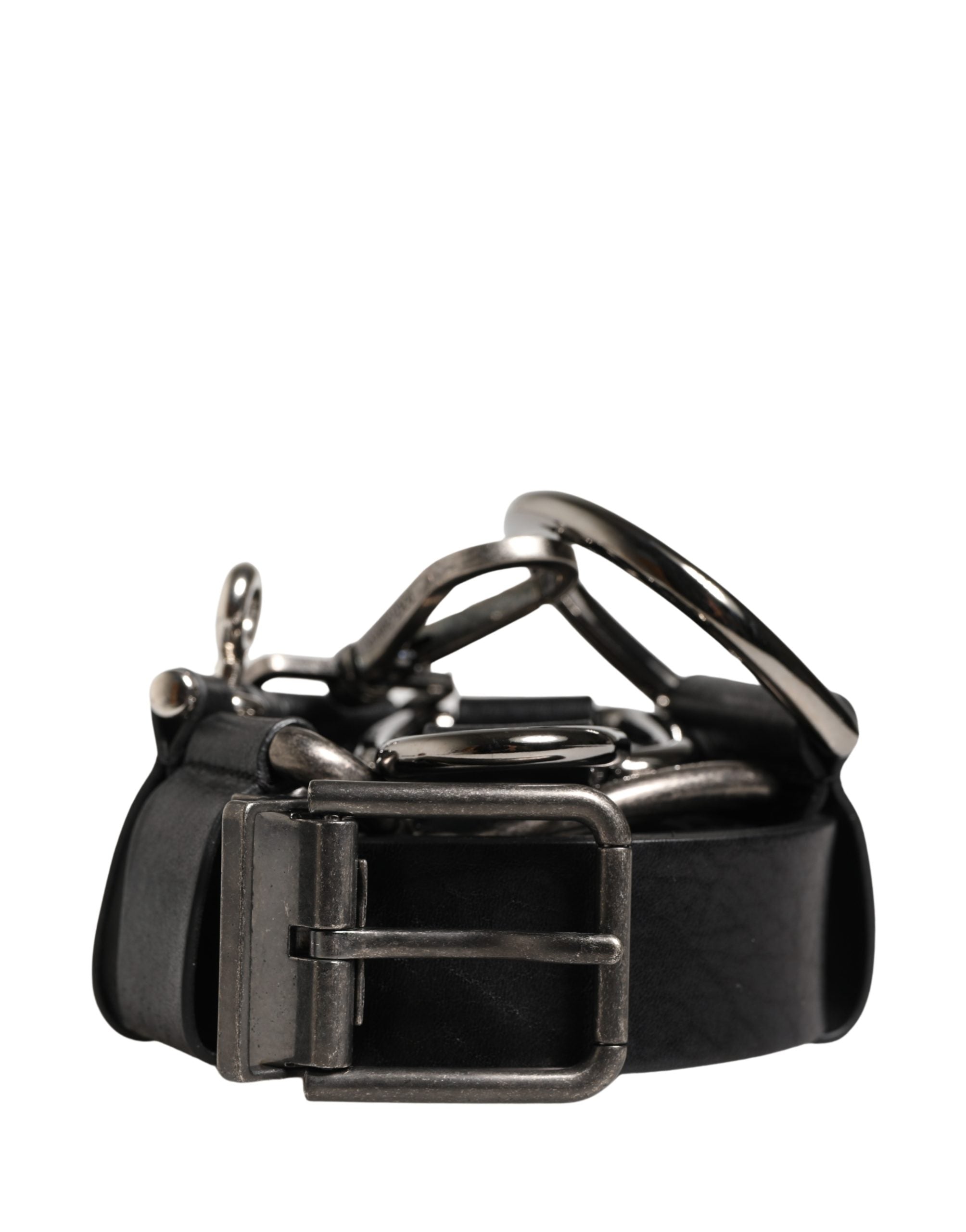 Dolce & Gabbana Black Calf Leather Silver Metal Buckle Belt