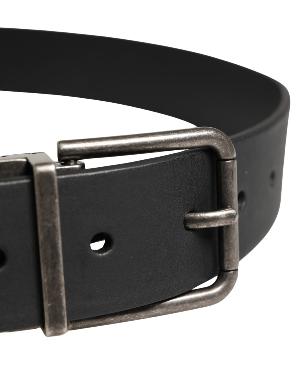 New Dolce & Gabbana Men Black Classic Leather Metal Buckle Belt