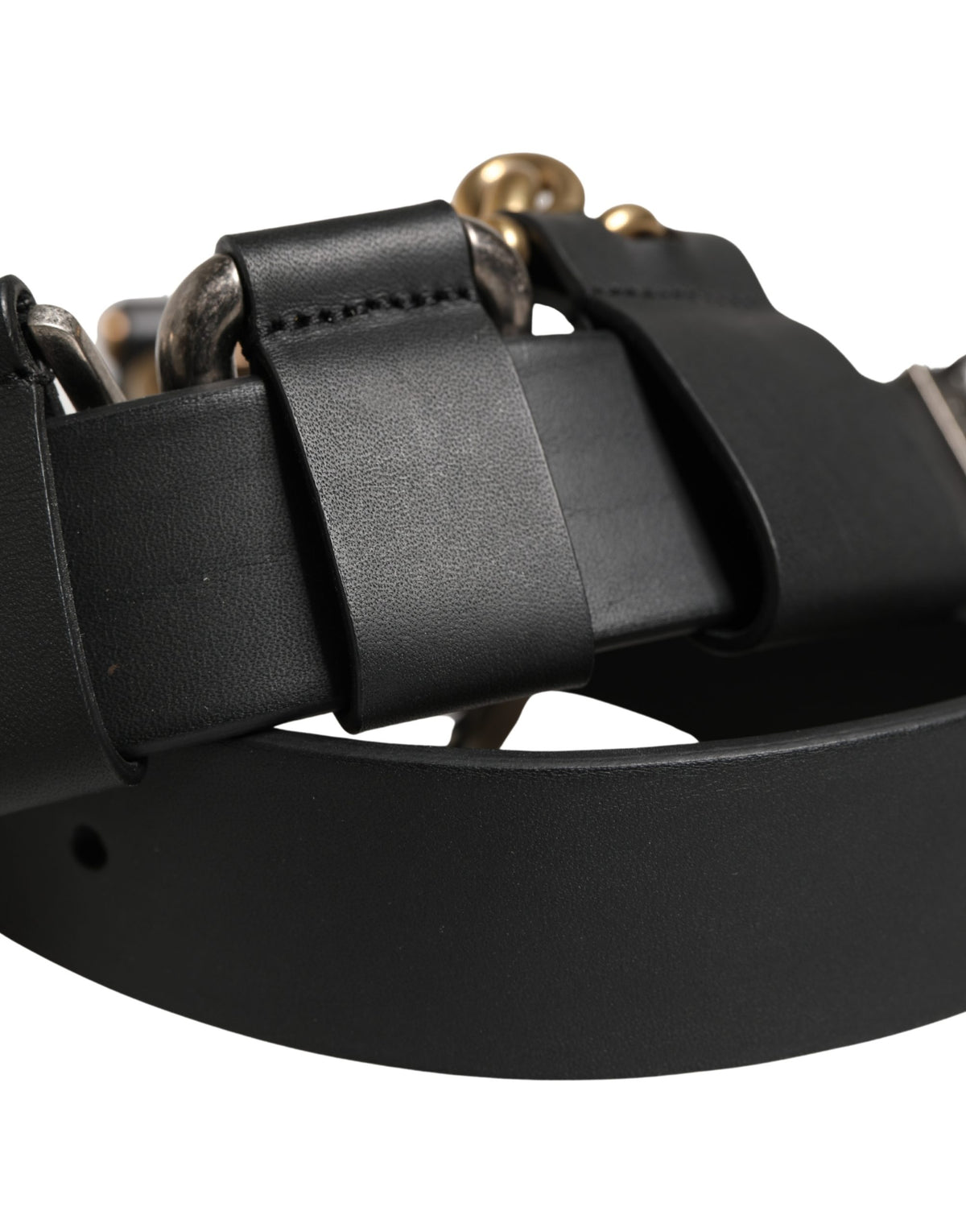 New Dolce & Gabbana Men Black Classic Leather Metal Buckle Belt