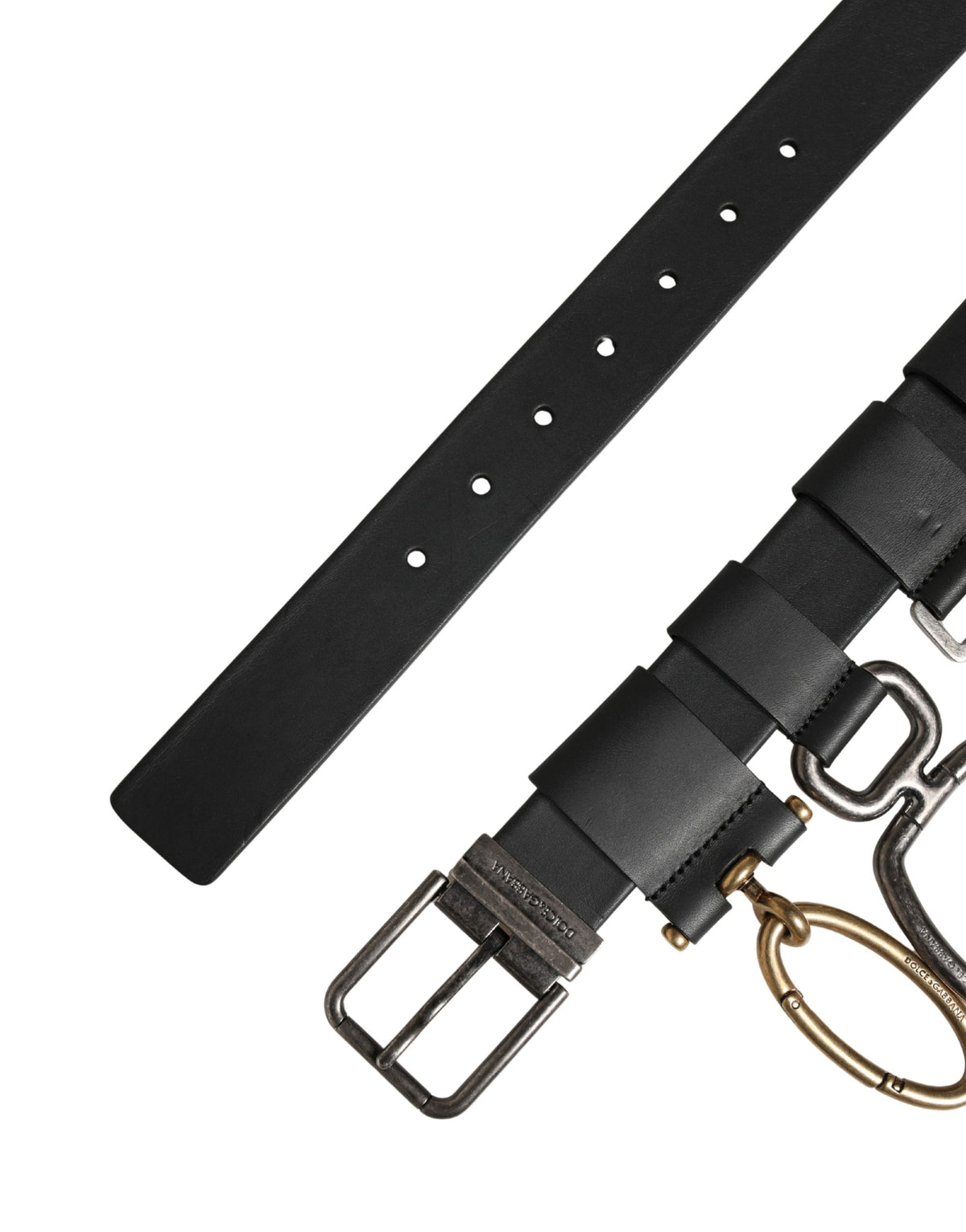 New Dolce & Gabbana Men Black Classic Leather Metal Buckle Belt
