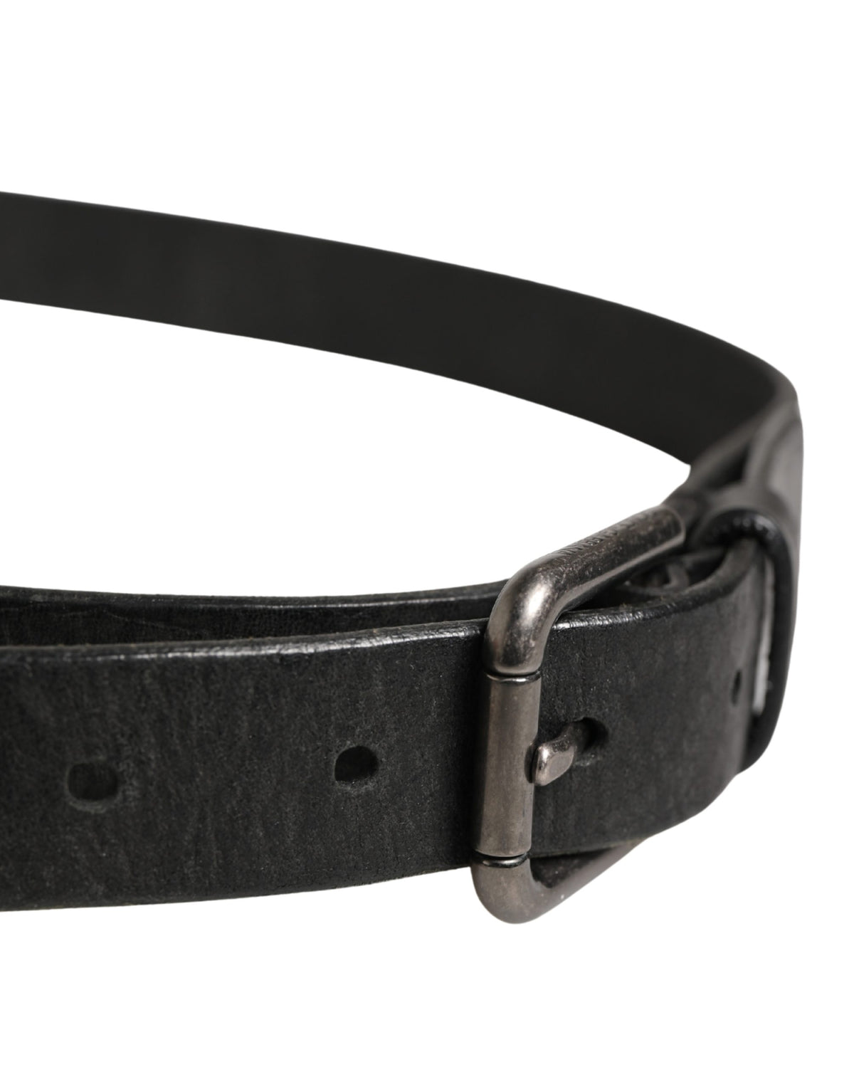 New Dolce & Gabbana Men Black Calfskin Leather Metal Buckle Belt