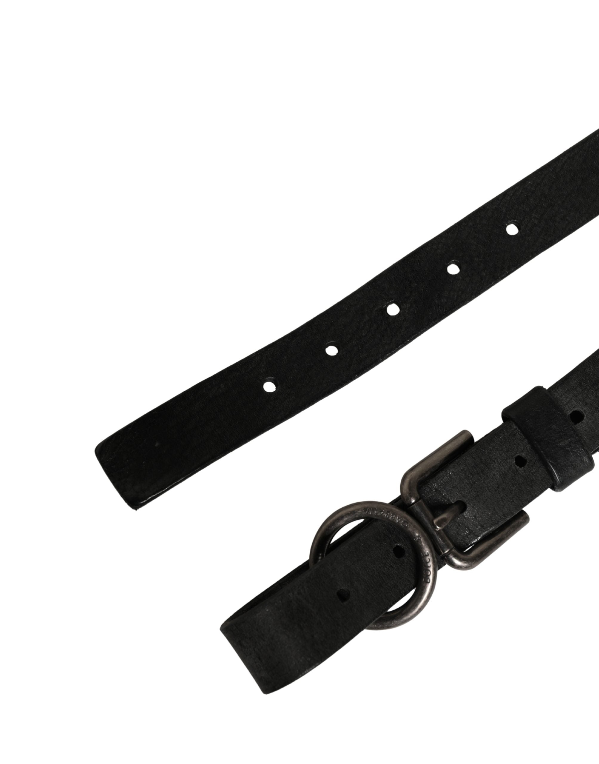 New Dolce & Gabbana Men Black Calfskin Leather Metal Buckle Belt