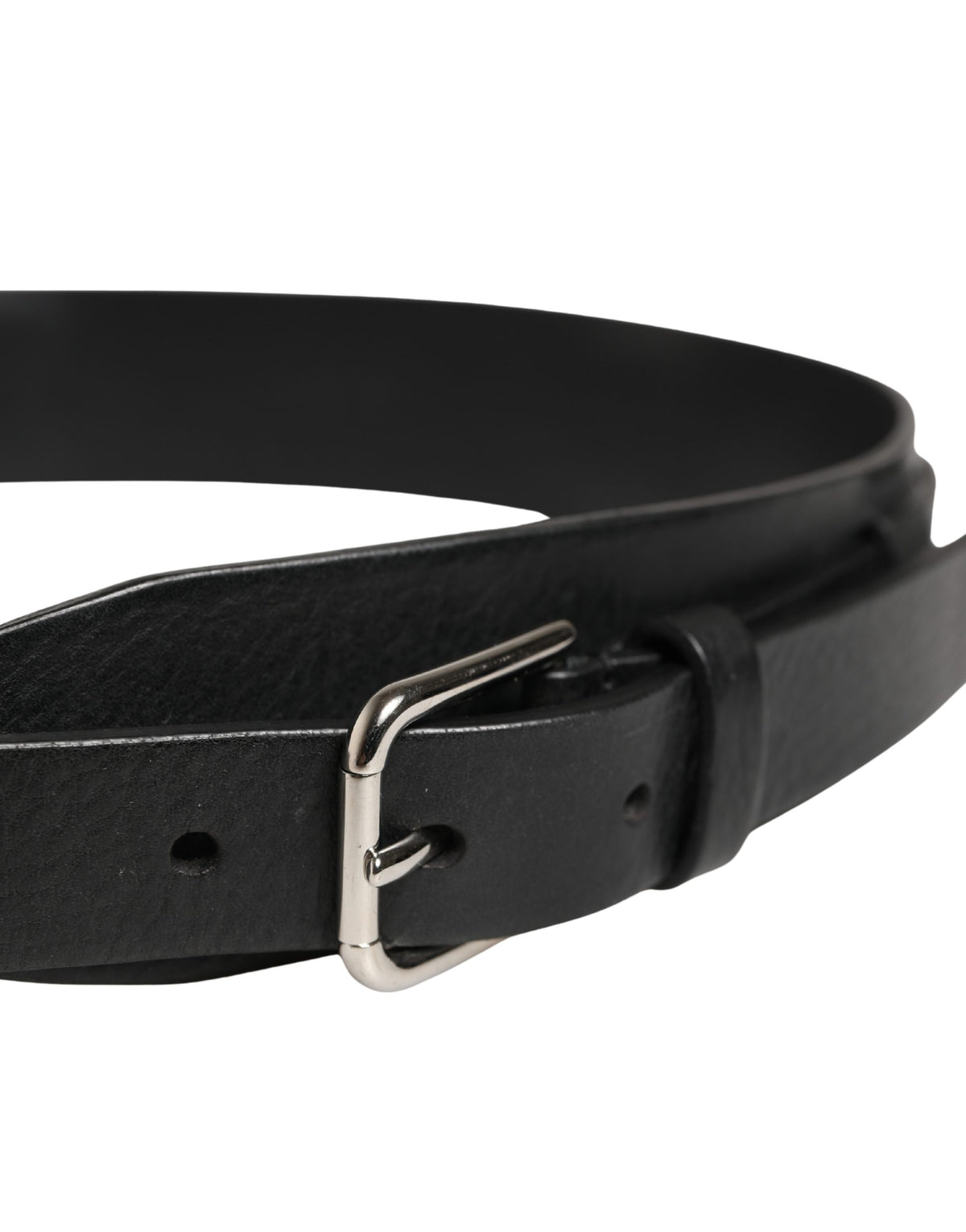 New Dolce & Gabbana Men Black Classic Leather Metal Buckle Belt