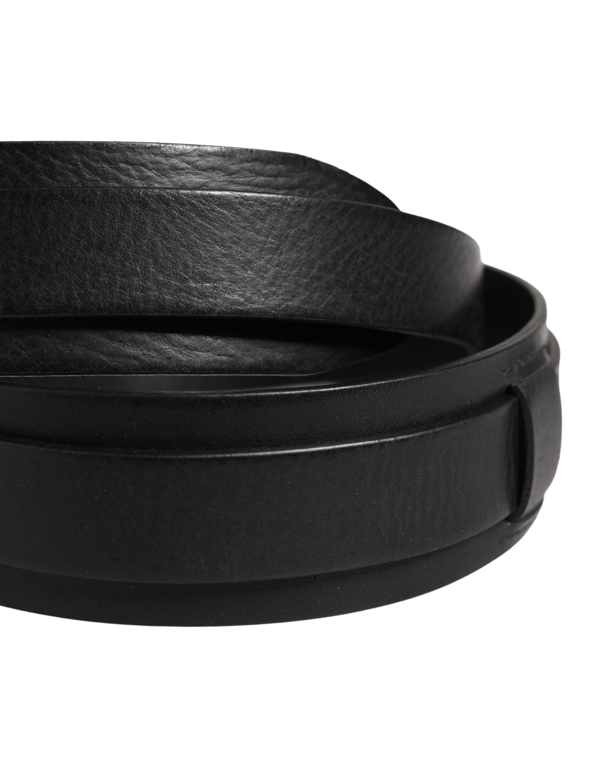 New Dolce & Gabbana Men Black Classic Leather Metal Buckle Belt